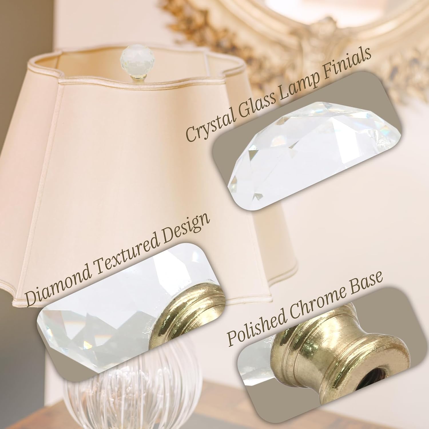 Biaungdo 2 Pack Crystal Lamp Finial, Clear Lamp Finial Cap Knob Diamond Lamp Shade Finial Glass Lamp Screw Top Lamp Decoration for Lamp Shade, with 1/4-27 Inch Gold Base