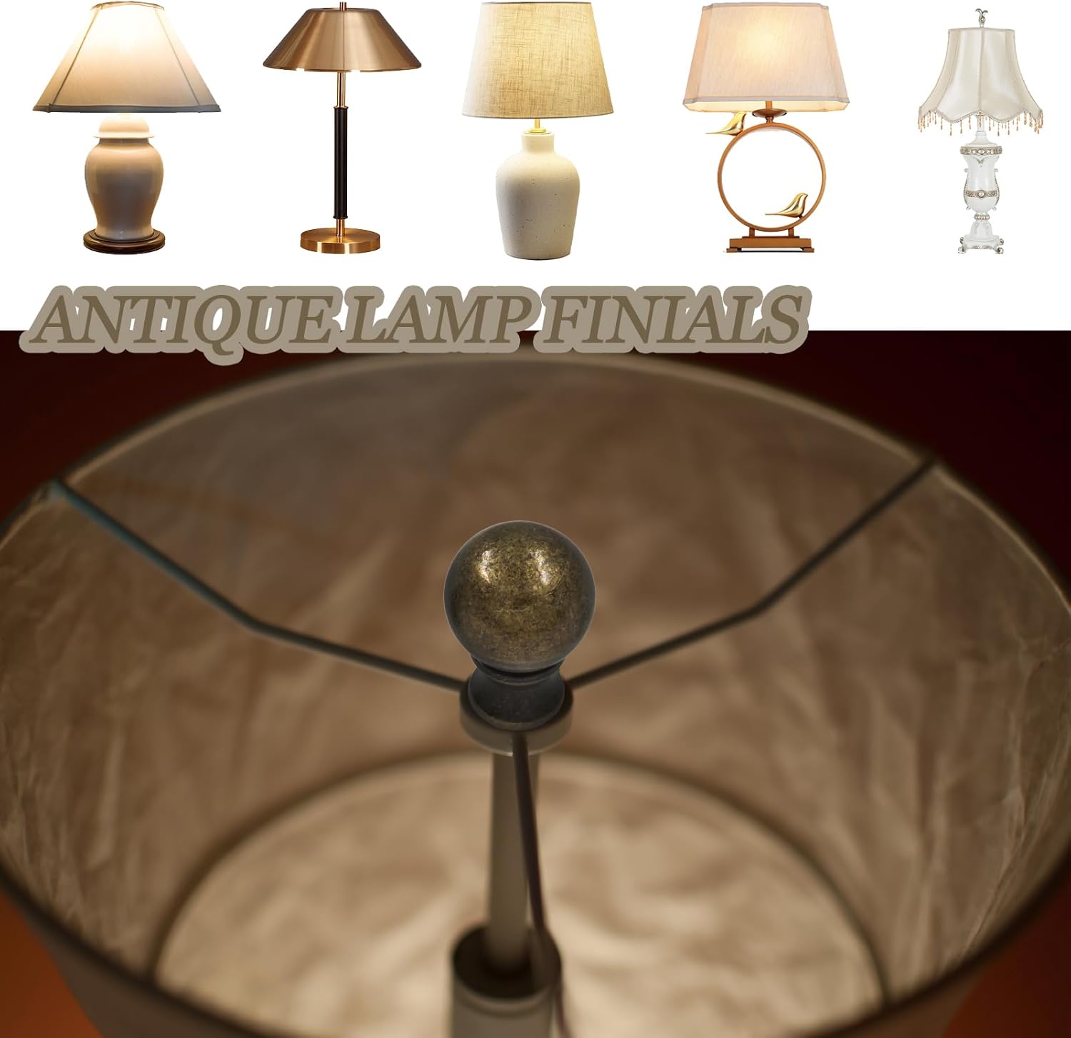 Biaungdo 2 Pcs Solid Brass Lamp Finial Cap Knob with Dual-Thread Screw, Lamp Shade Screw Cap Top Lamps Decoration for Lamps Shade Holder, 3/8 Inch & 1/4-27 Inch