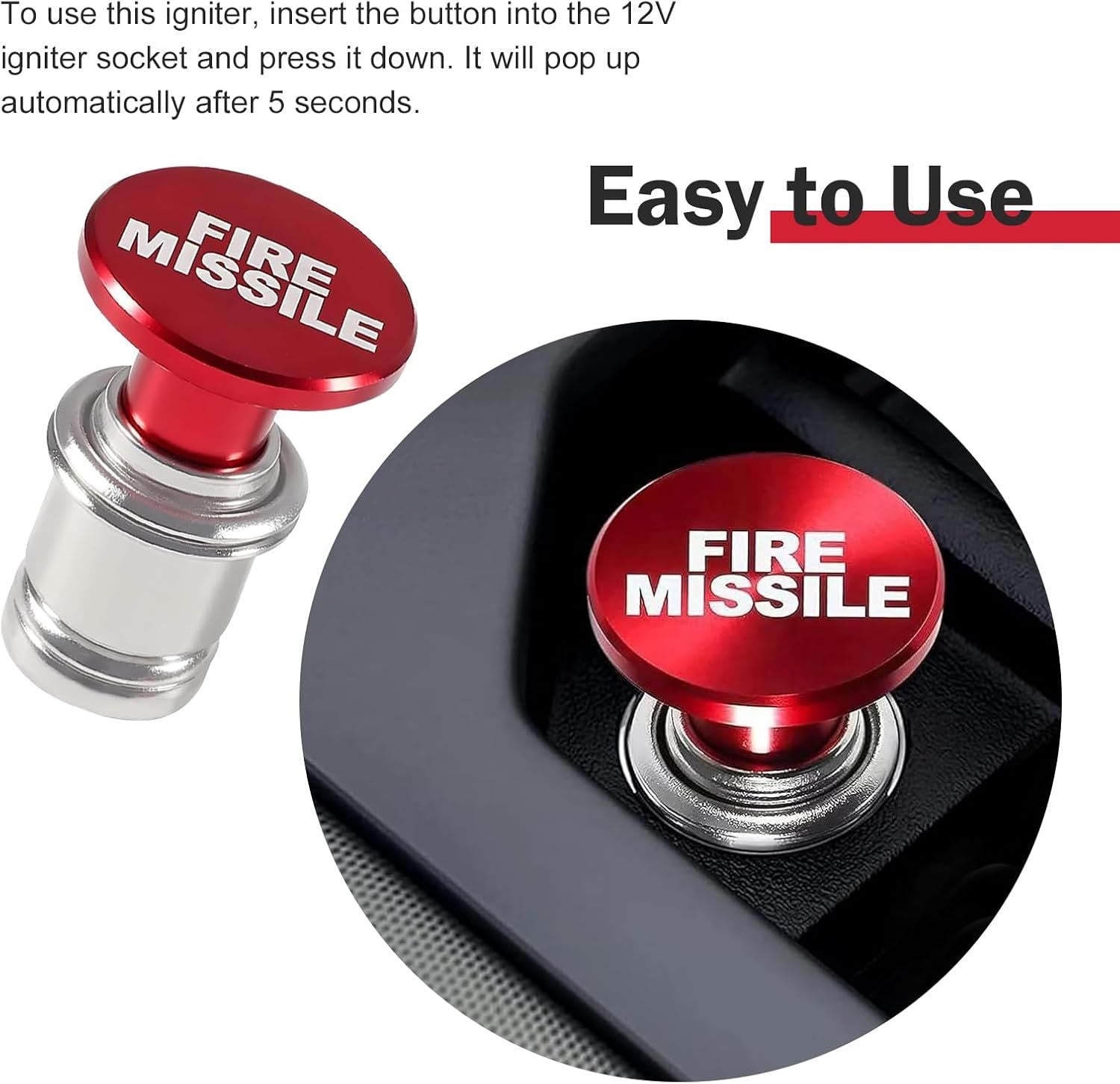 Car Cigarette Lighter, 12 V High Temperature Resistant Quick Heat Ignition Plug, Push-button Alloy Lighter Socket, Plug and Play Replacement for Most Cars Trucks (Red)