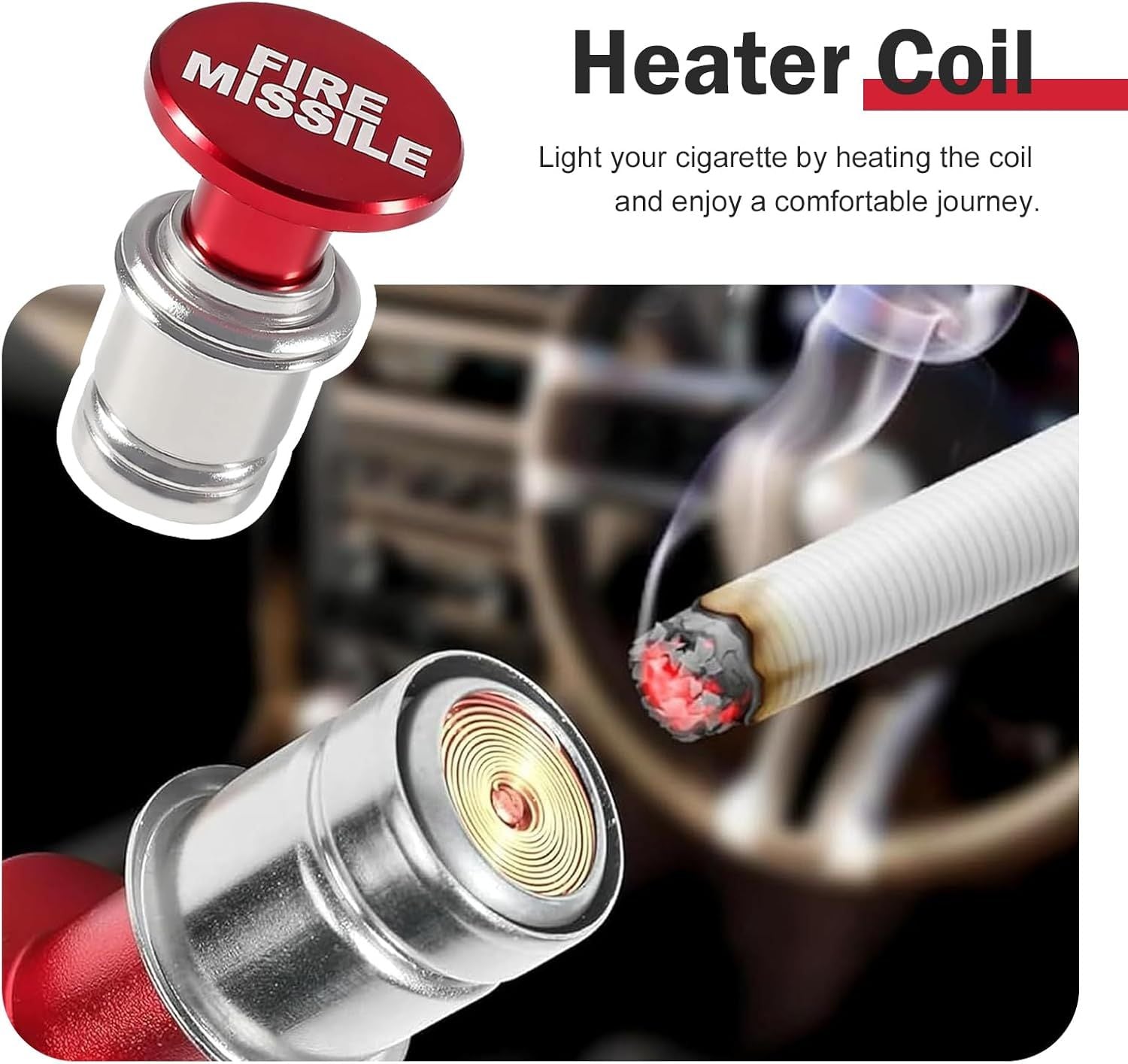 Car Cigarette Lighter, 12 V High Temperature Resistant Quick Heat Ignition Plug, Push-button Alloy Lighter Socket, Plug and Play Replacement for Most Cars Trucks (Red)