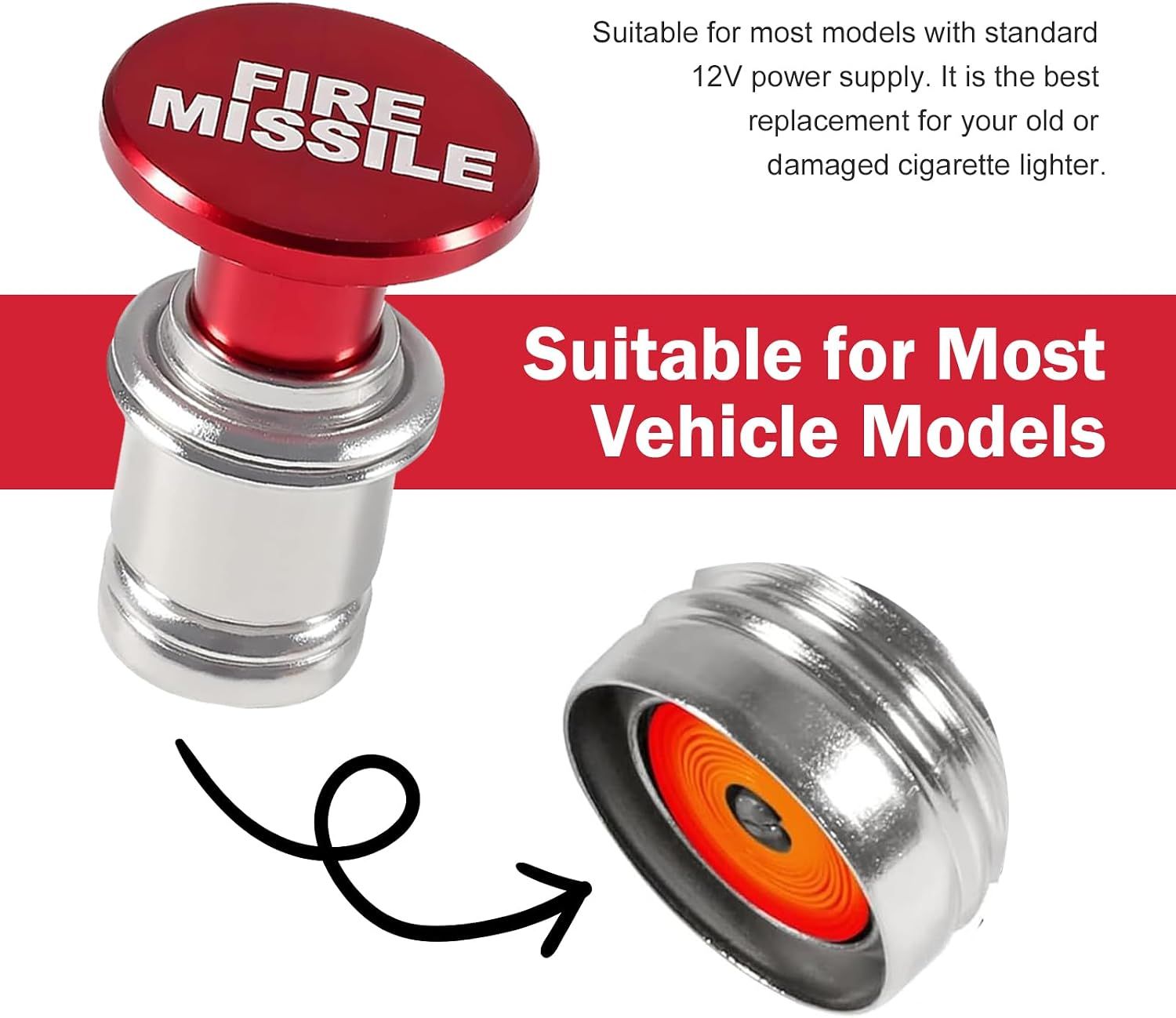 Car Cigarette Lighter, 12 V High Temperature Resistant Quick Heat Ignition Plug, Push-button Alloy Lighter Socket, Plug and Play Replacement for Most Cars Trucks (Red)