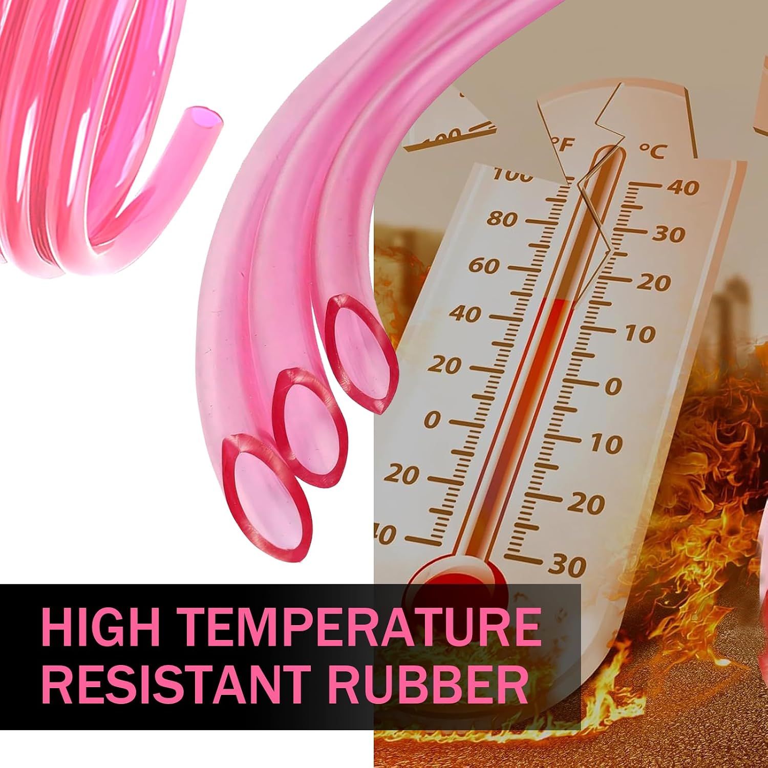 Motorcycle Carburetor Fuel Pipe, 118" Flexible Sealing Rubber Hose, Cuttable Plug-in Heat-resistant Exhaust Pipe, Oil Tube Replacement for Go Kart Moped ATV Dirt Bike (Pink)