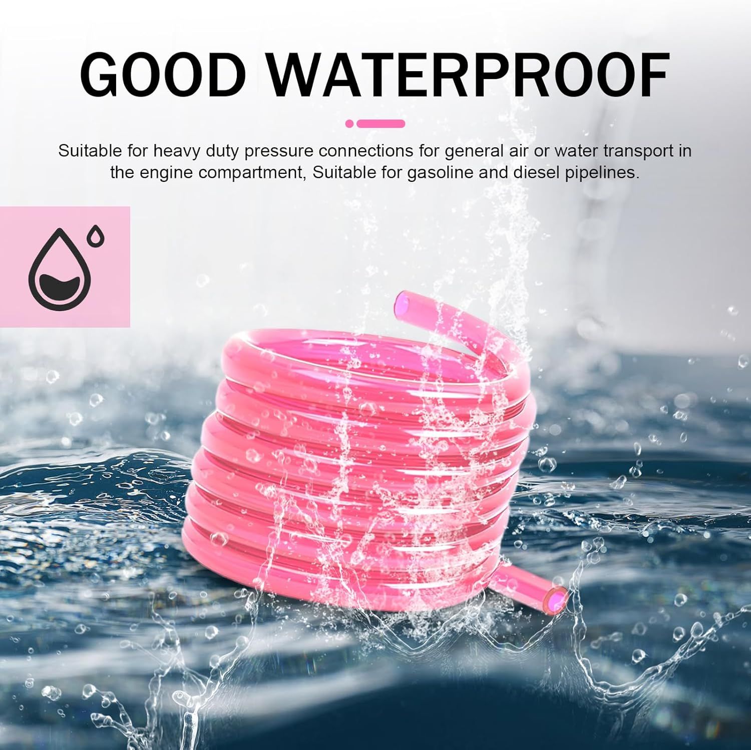 Motorcycle Carburetor Fuel Pipe, 118" Flexible Sealing Rubber Hose, Cuttable Plug-in Heat-resistant Exhaust Pipe, Oil Tube Replacement for Go Kart Moped ATV Dirt Bike (Pink)