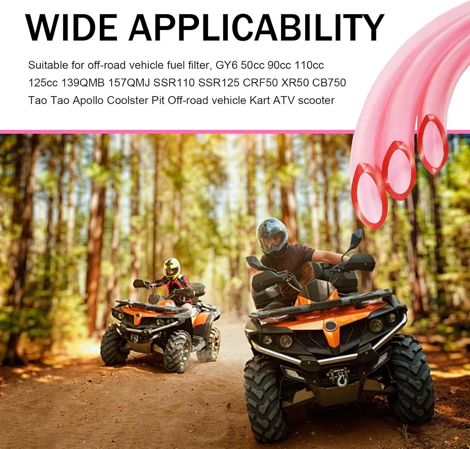 Motorcycle Carburetor Fuel Pipe, 118" Flexible Sealing Rubber Hose, Cuttable Plug-in Heat-resistant Exhaust Pipe, Oil Tube Replacement for Go Kart Moped ATV Dirt Bike (Pink)
