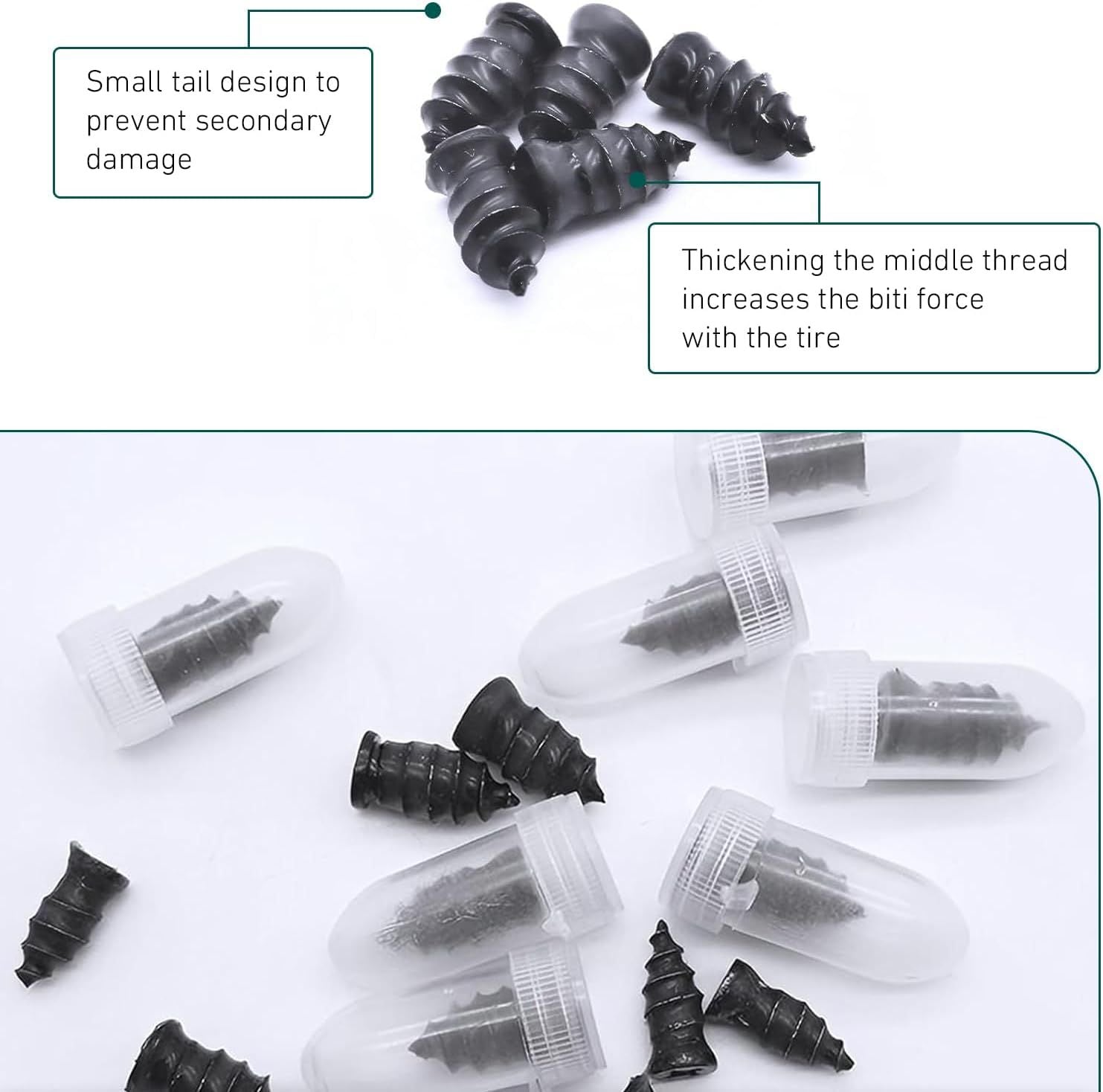 60 PCS Car Tire Repair Nails, 2 Sizes Tool-free Vacuum Tire Plug, Emergency Self-service Seal Puncture Repair Screw, Universal Individually Packed Patch Tool for Cars and Motorcycles (Black)
