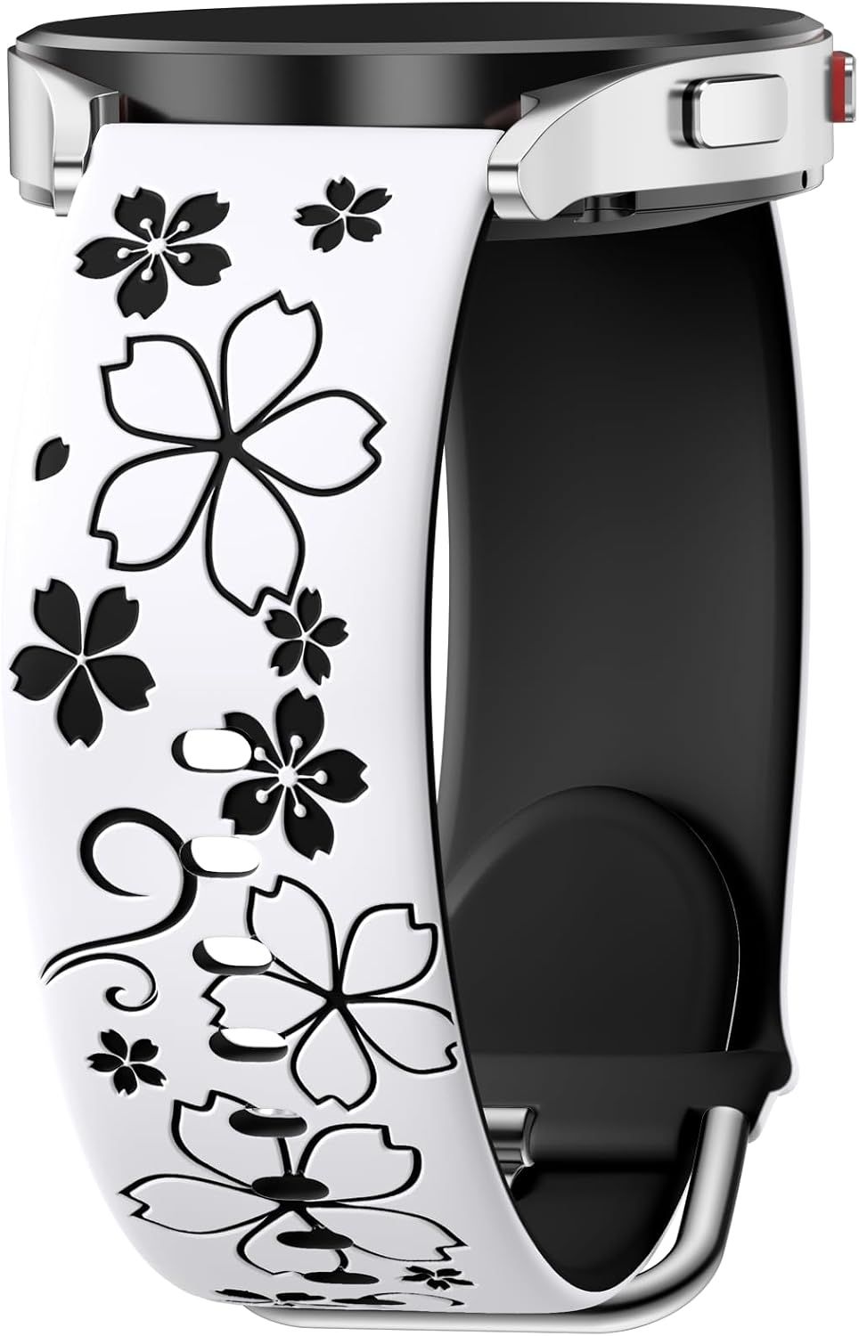 Floral Engraved Band-Compatible with Samsung Galaxy Watch 7 Band 6 4 5 40mm 44mm/5 Pro/6 4 Classic/Active 2, 20mm Cute Two-Tone Flower Soft Silicone Sport Strap for Samsung Watch Bands Women Men