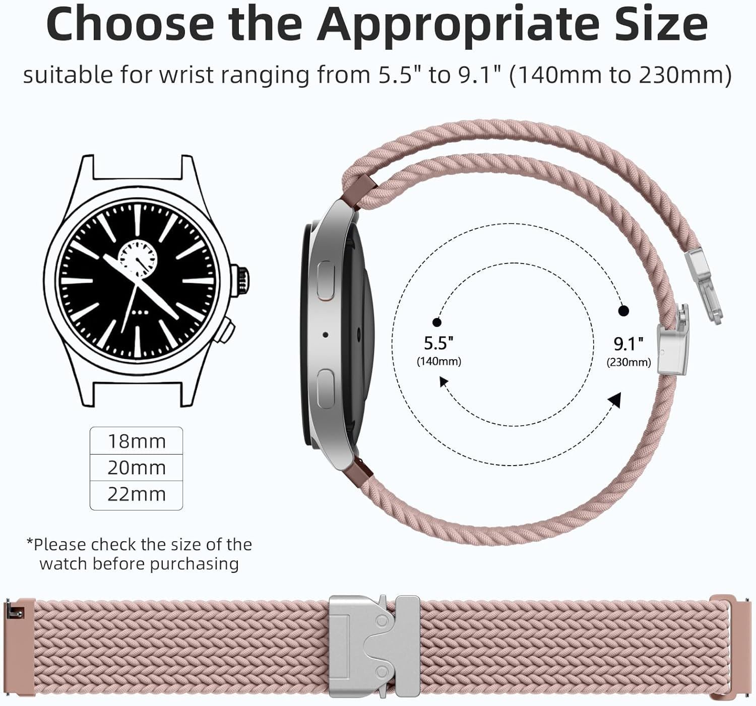 18mm 20mm 22mm Braided Band Compatible with Garmin Vivoactive 5/Vivoactive 6/4/3 Watch Bands, Parachute Buckle Nylon Elastic Sport Strap for Garmin Venu 3 2/3S 2S/Forerunner 165/55/245 Women Men