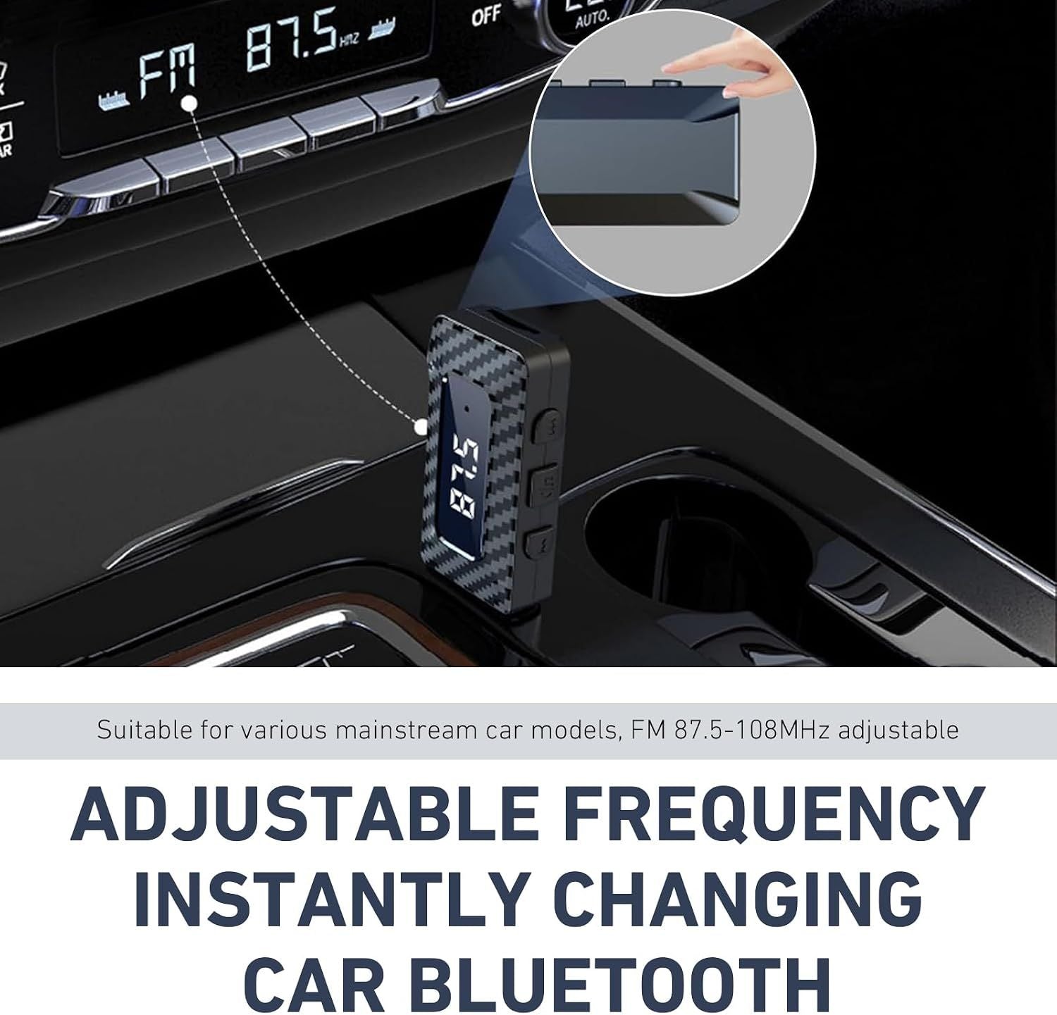 Car USB Bluetooth Receiver, 5.3 Chip Wireless FM Transmitter with LED Display, Adjustable Audio Adapter with USB Interface and 0.13" Jack, Universal Modification for Stereo System (Black)
