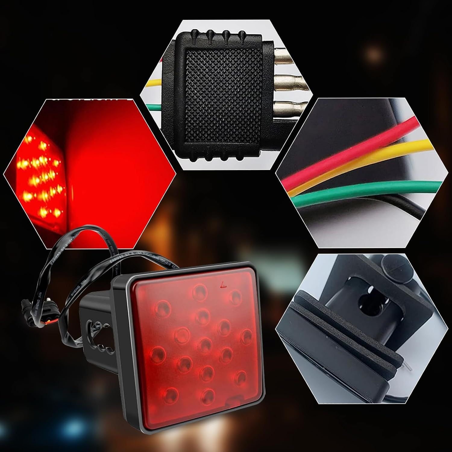 Trailer Brake Light, 15 LED Super Bright Tail Lamp with Anti-vibration Waterproof Housing, Non Flicker Plug and Play Square Bulb, Universal Exterior Lighting Accessory for Towing Truck (Red)