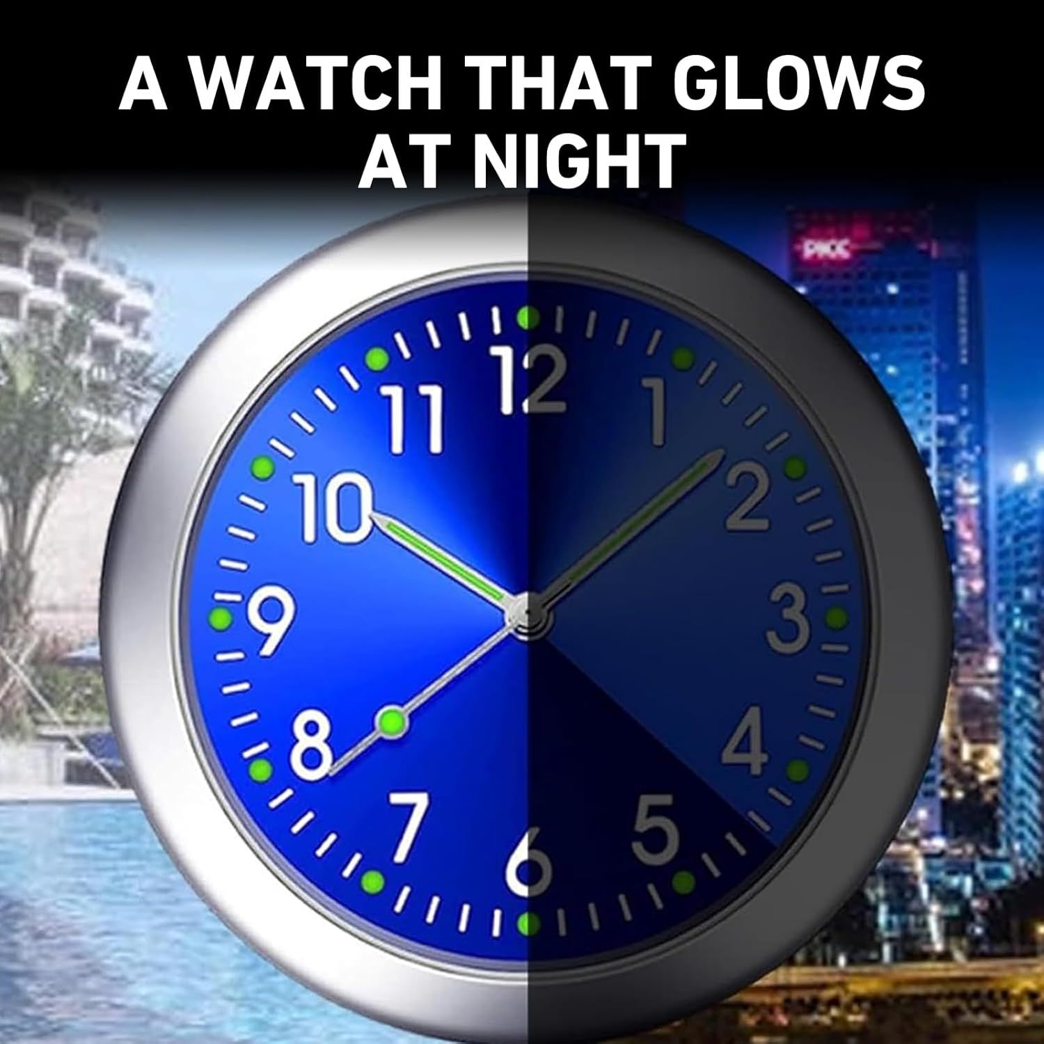 2 PCS Stick on Dashboard Car Clocks, Luminous Digital & Analog Quartz Mini Clock, Alloy Anti-Rust Round Watch, Self-Adhesive Interior Decoration for Most Cars Trucks SUVs (Black & Blue)