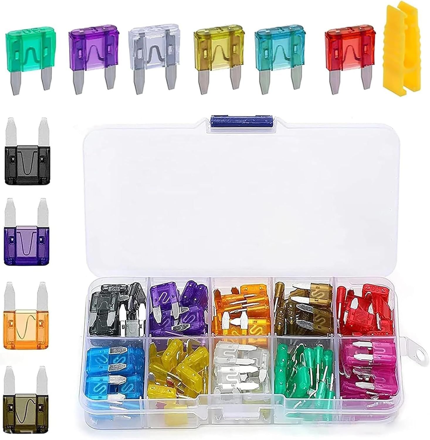 120 PCS Car Fuse Assortment Kit, Mini Quick-Blow Blade Fuse, 2 A 3 A 5 A 7.5 A 10 A 15 A 20 A 25 A 30 A 35 A 10 Sizes, Replacement for Car Ignition & Light & AC & Radio System (Multicolored)