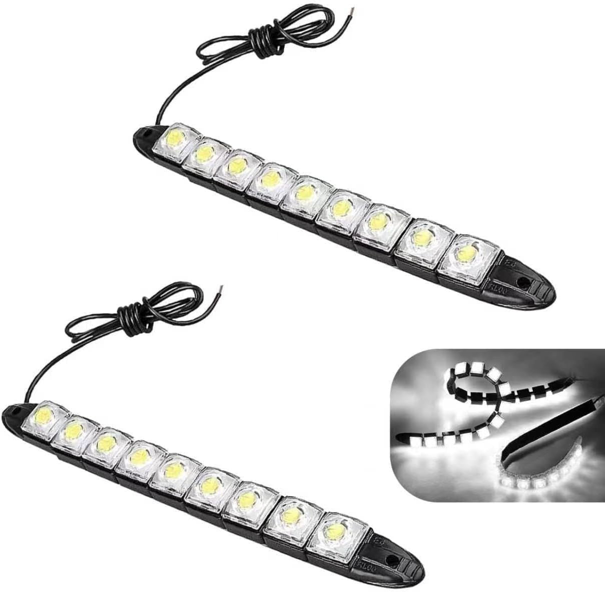 2 PCS LED Car Daytime Running Strip Lights, Super Bright Bendable DRL Strip Kit, IP67 Waterproof High Power Fog Lamp, Exterior Lighting Accessory for Most Trucks SUVs Cars (White)
