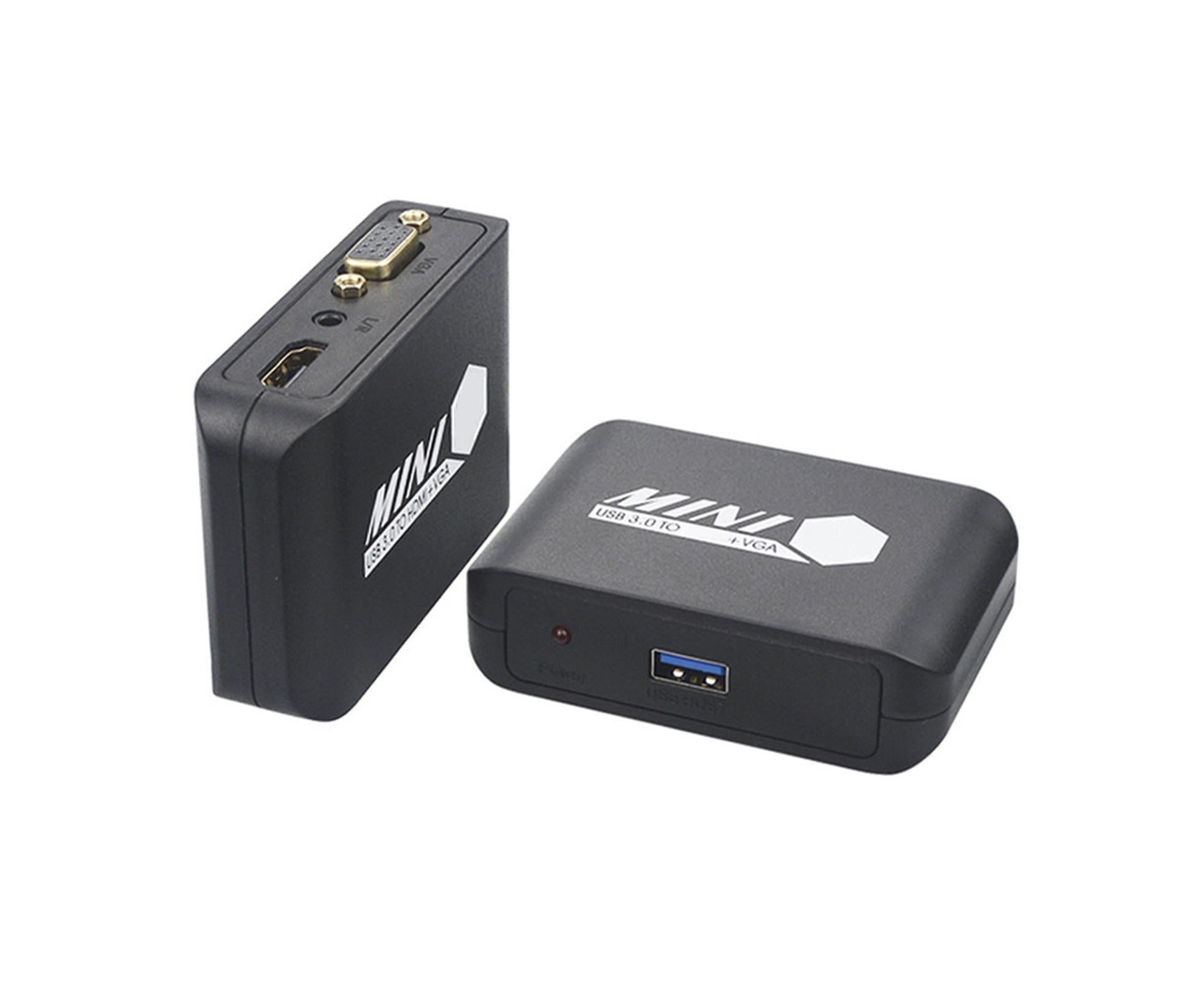 Compact 1080P USB3.0 to HDMI-compatible+VGA Adapter Video Converter for Laptop Computer Black