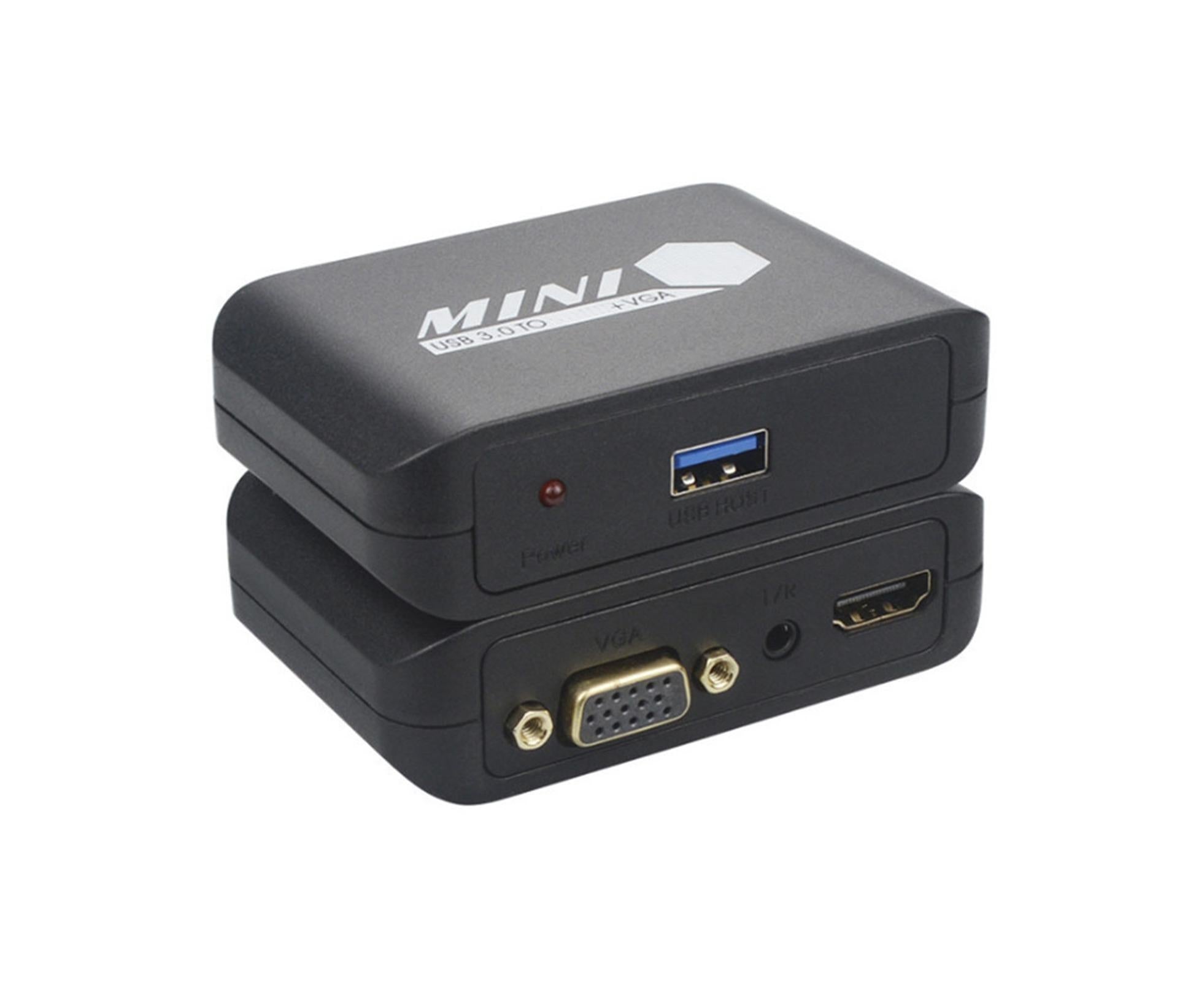 Compact 1080P USB3.0 to HDMI-compatible+VGA Adapter Video Converter for Laptop Computer Black