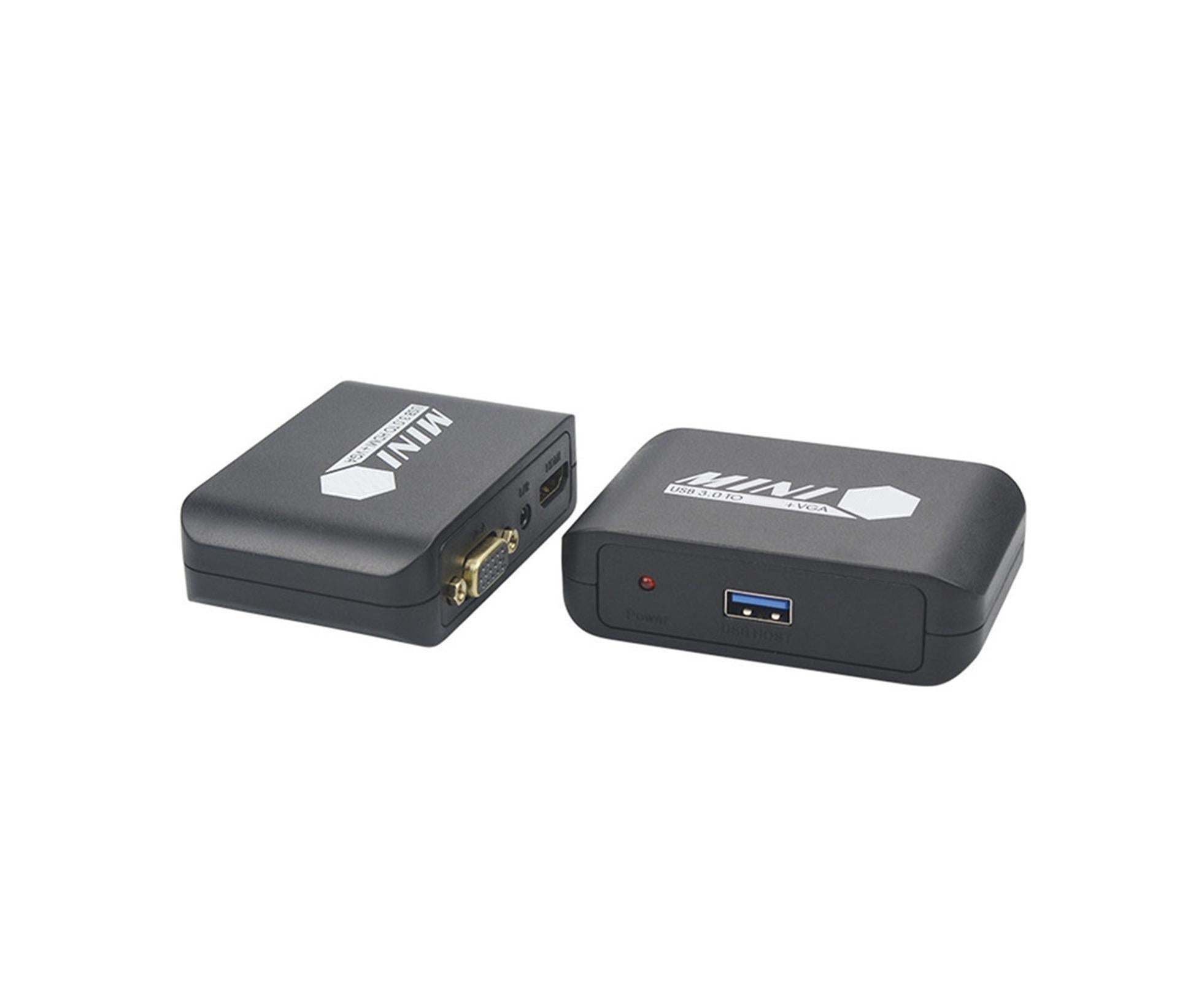 Compact 1080P USB3.0 to HDMI-compatible+VGA Adapter Video Converter for Laptop Computer Black