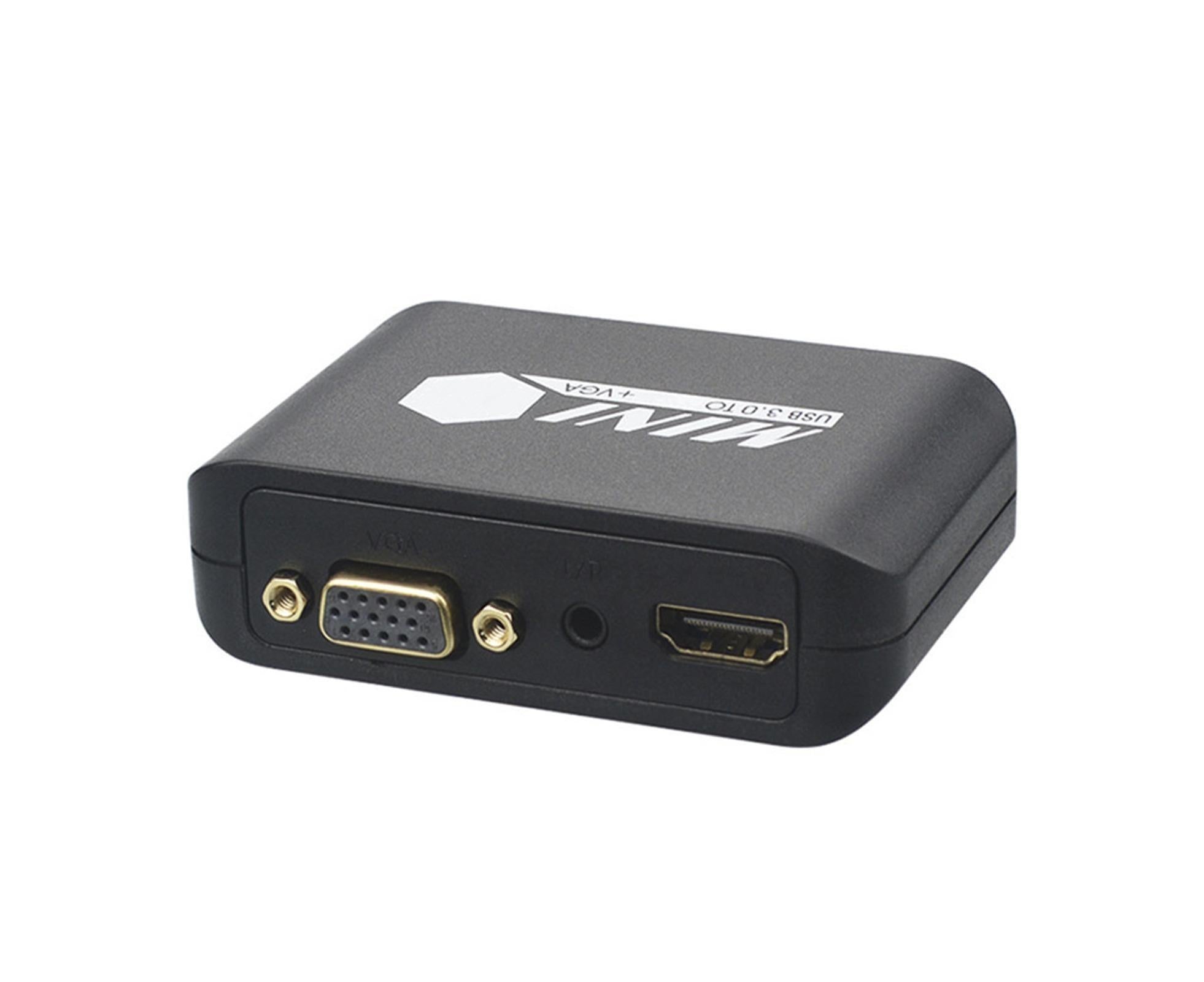Compact 1080P USB3.0 to HDMI-compatible+VGA Adapter Video Converter for Laptop Computer Black