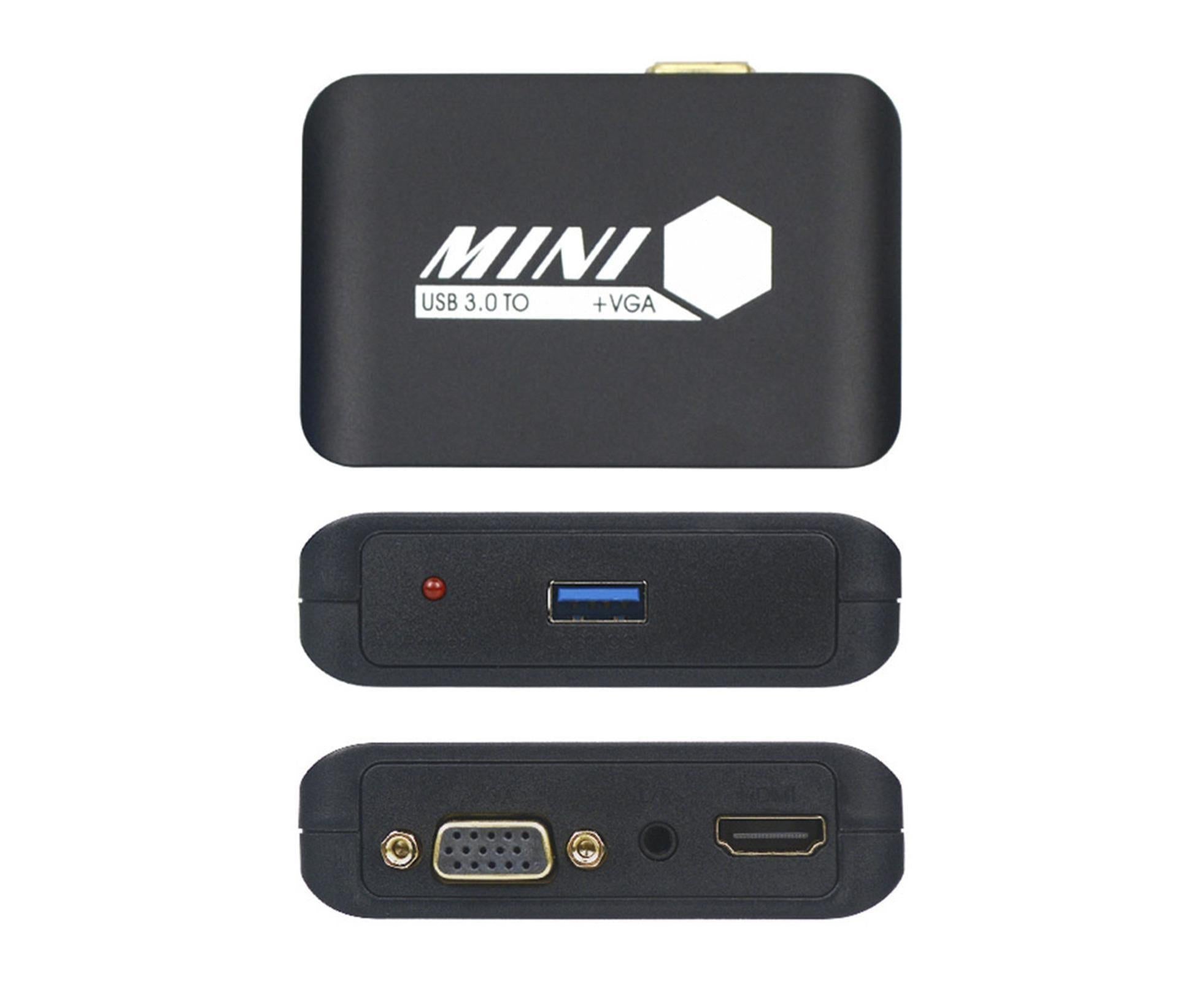 Compact 1080P USB3.0 to HDMI-compatible+VGA Adapter Video Converter for Laptop Computer Black