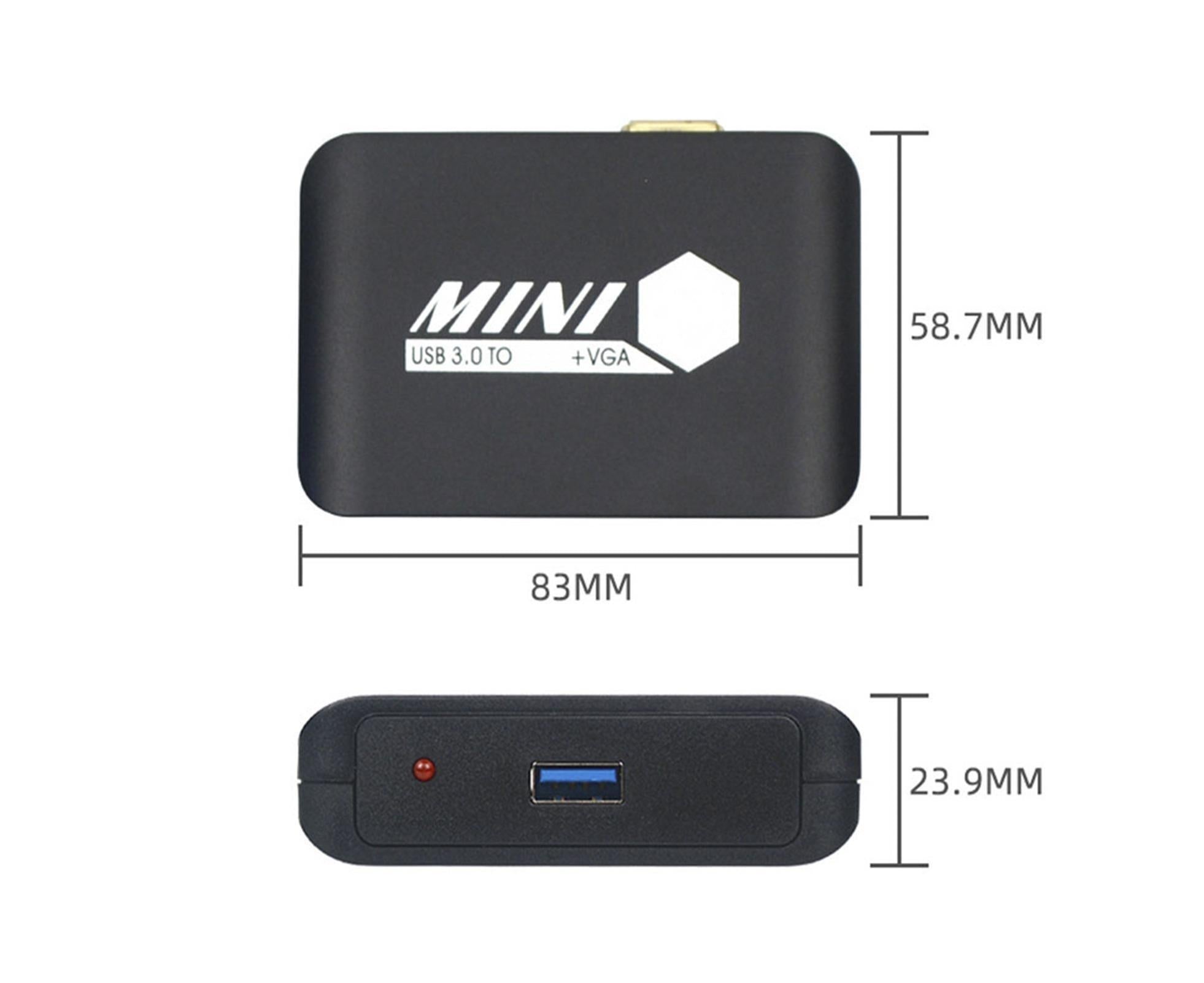 Compact 1080P USB3.0 to HDMI-compatible+VGA Adapter Video Converter for Laptop Computer Black