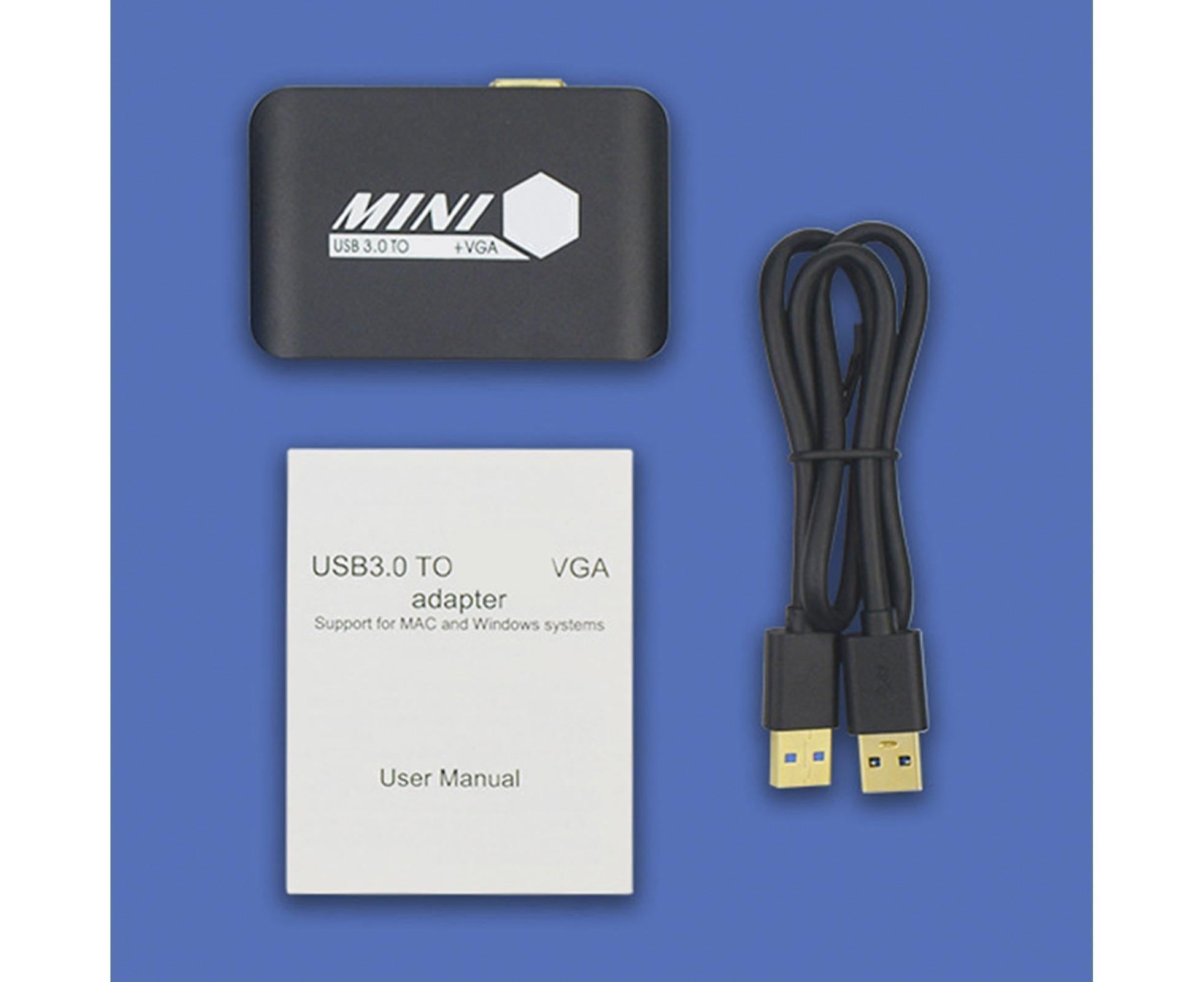 Compact 1080P USB3.0 to HDMI-compatible+VGA Adapter Video Converter for Laptop Computer Black