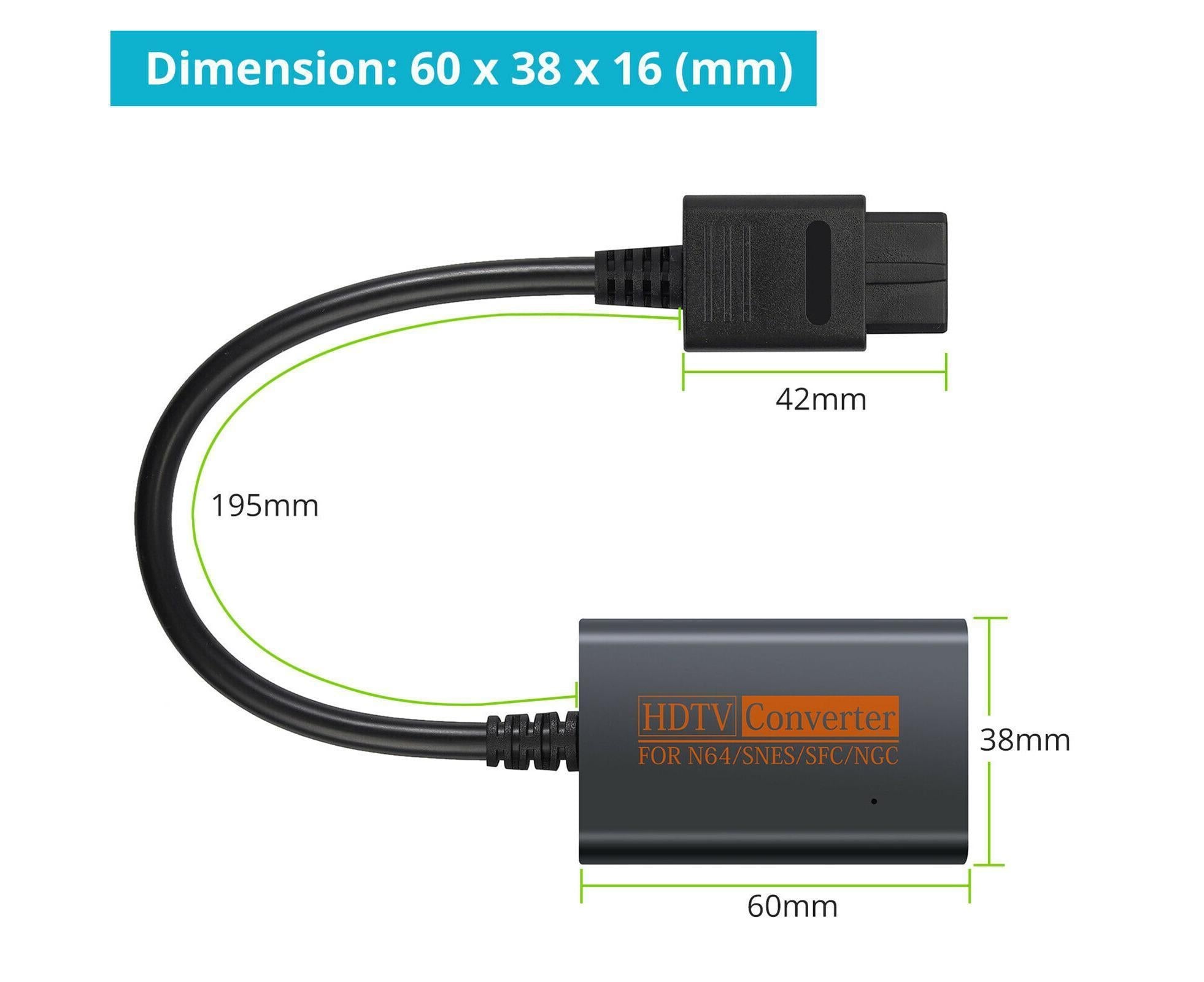 Portable Converter Adapter Shared Equipment for N64/SNES/SFC/NGC to HDMI-compatible (720p) Black