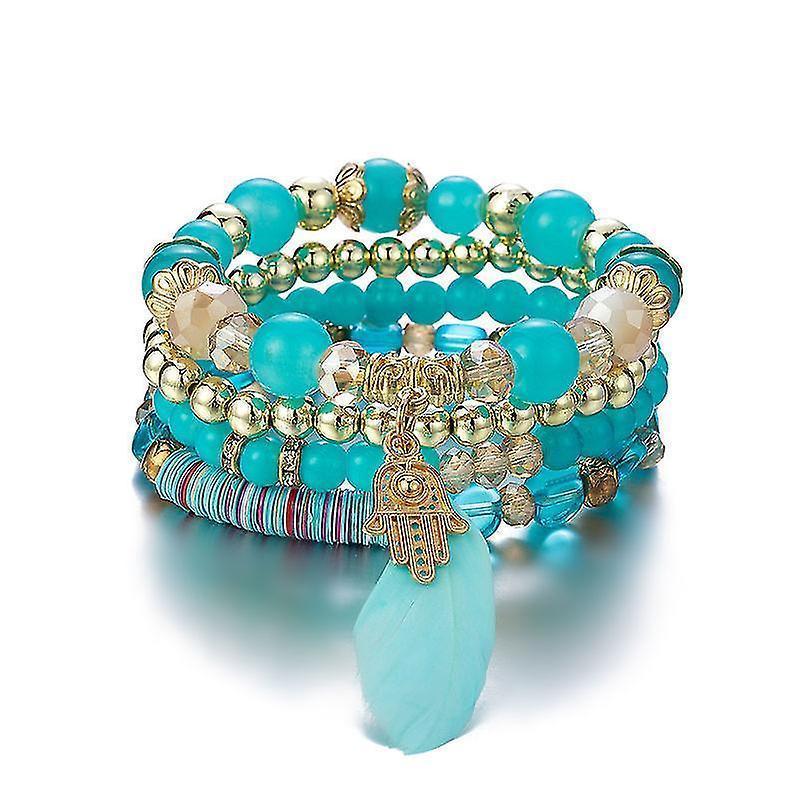 Boho Turquoise Beaded Bracelet for Women Gold Charm Multi Layer Stack | AU Stock