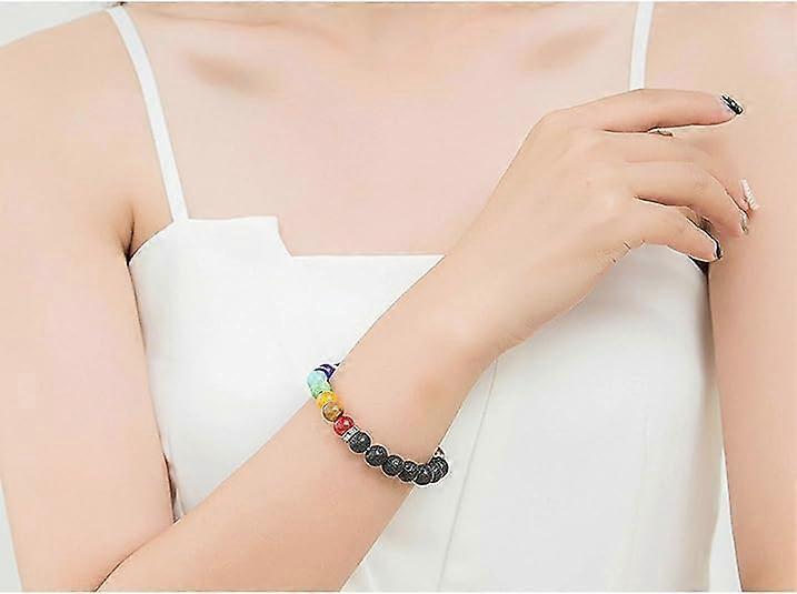 Bracelets for Women 8mm Chakra Natural Stone Bracelet Lava Rock 7 Chakras Crystals and Healing Stones Bracelets Stress Relief Yoga Anxiety Bead Bracel