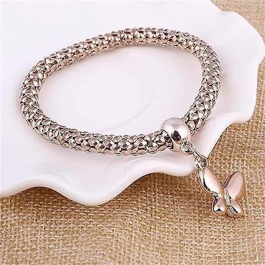 Crystal Charms Multilayer Bracelets - 3pcs Gold/silver/rose Gold Corn Chain Bracelet For Women, Tree Of Life Heart Shaped Stretch Bracelet