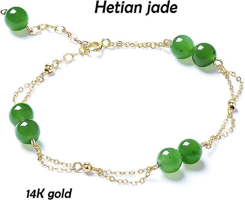 Feng Shui Hetian Jasper Bracelet Wealth Bracelet With 14k Gold Natural Authentic Green Gem Crystal Reiki Amulet Good Fortune Lucky Wealth Bracelet Men