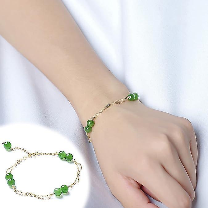 Feng Shui Hetian Jasper Bracelet Wealth Bracelet With 14k Gold Natural Authentic Green Gem Crystal Reiki Amulet Good Fortune Lucky Wealth Bracelet Men