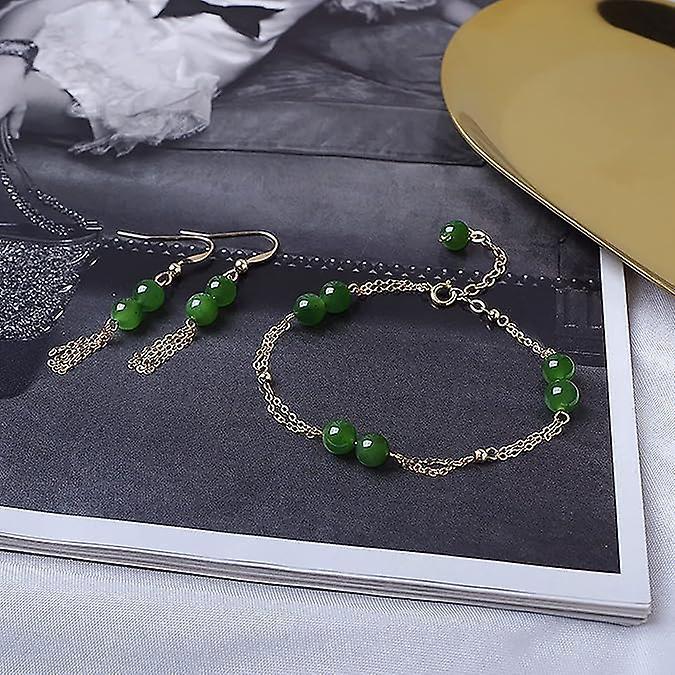 Feng Shui Hetian Jasper Bracelet Wealth Bracelet With 14k Gold Natural Authentic Green Gem Crystal Reiki Amulet Good Fortune Lucky Wealth Bracelet Men