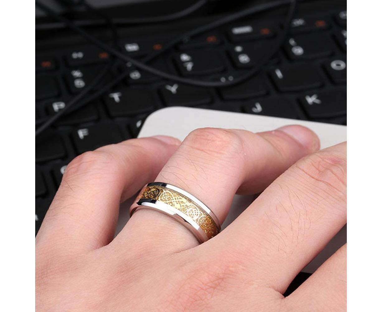 Stylish Men Titanium Steel Smooth Surface Wedding Band Finger Ring Jewelry Gift-Blue + Golden US 11