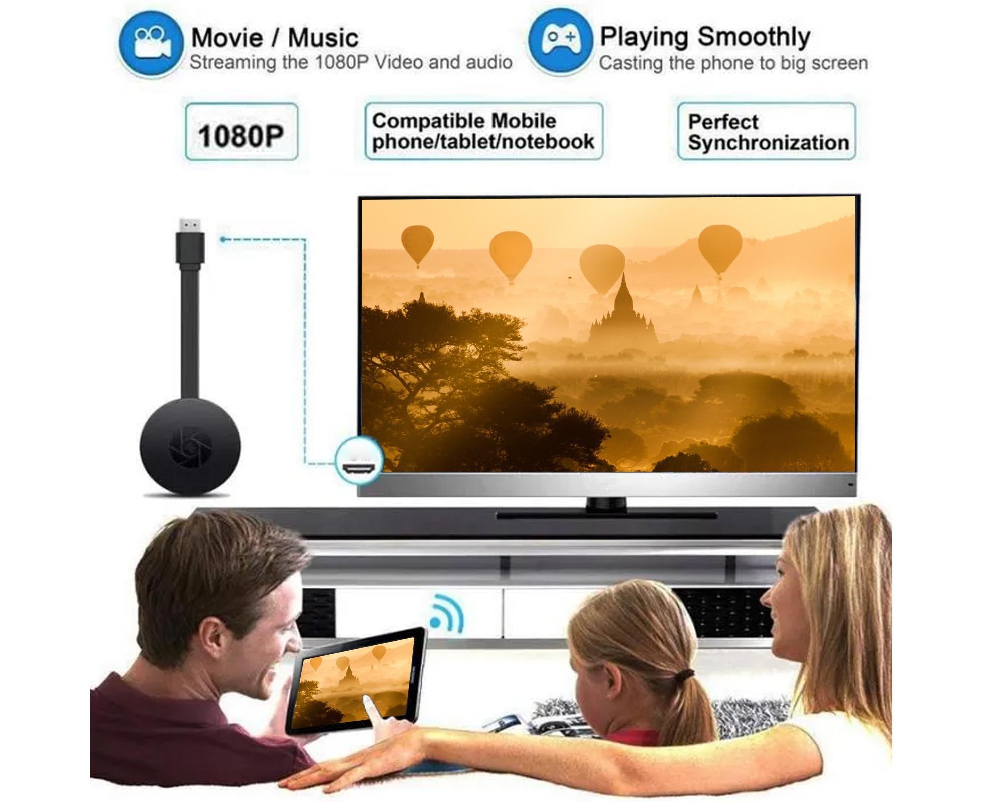 Phone Projection Device High Resolution High-speed Transmission Plug Play WiFi HDMI-compatible Mobile Phone Screen Projector for Home T- Black