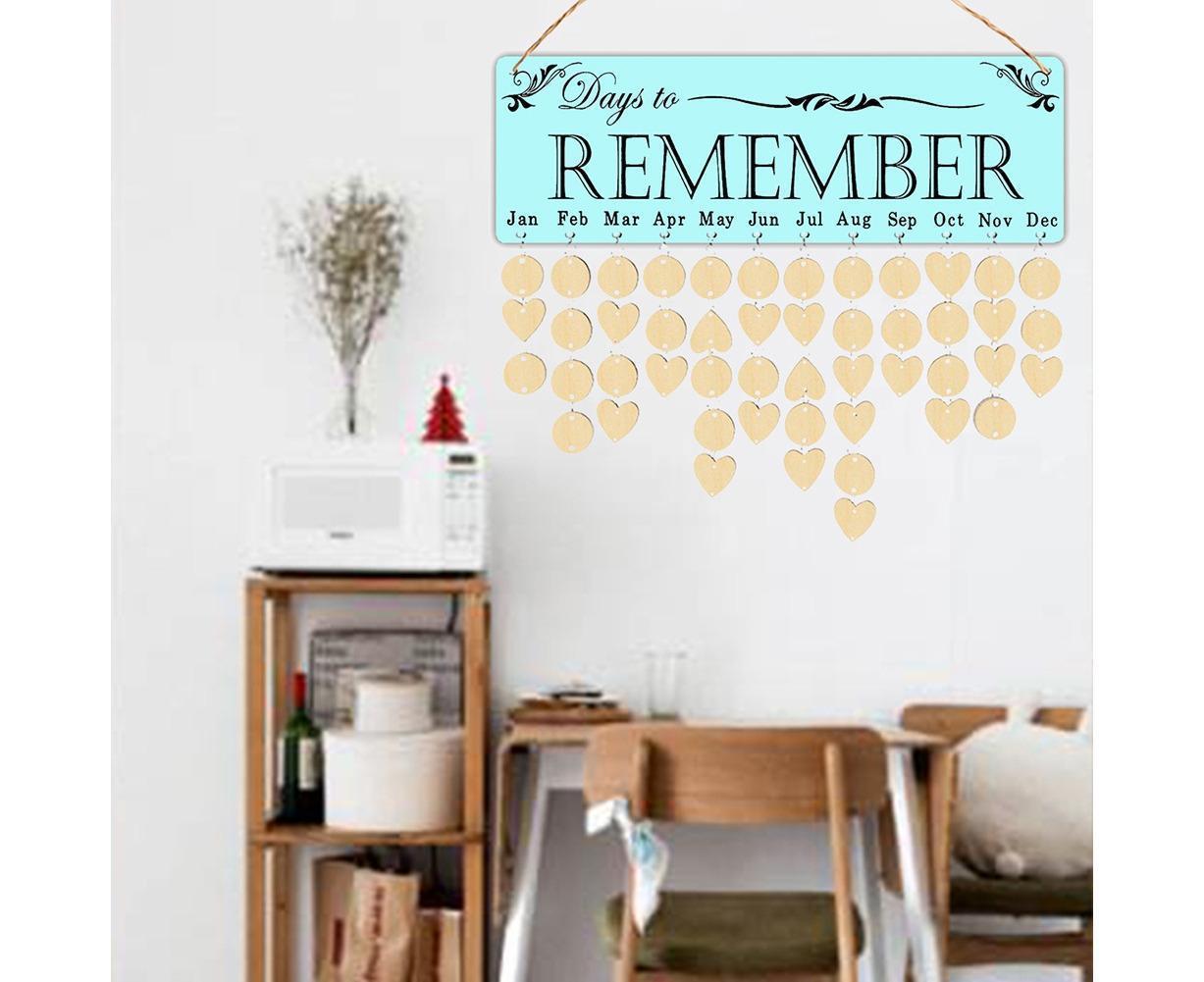 Wooden Wall Hanging DIY Calender Birthday Reminder Plaque Pendant Home Decor- F