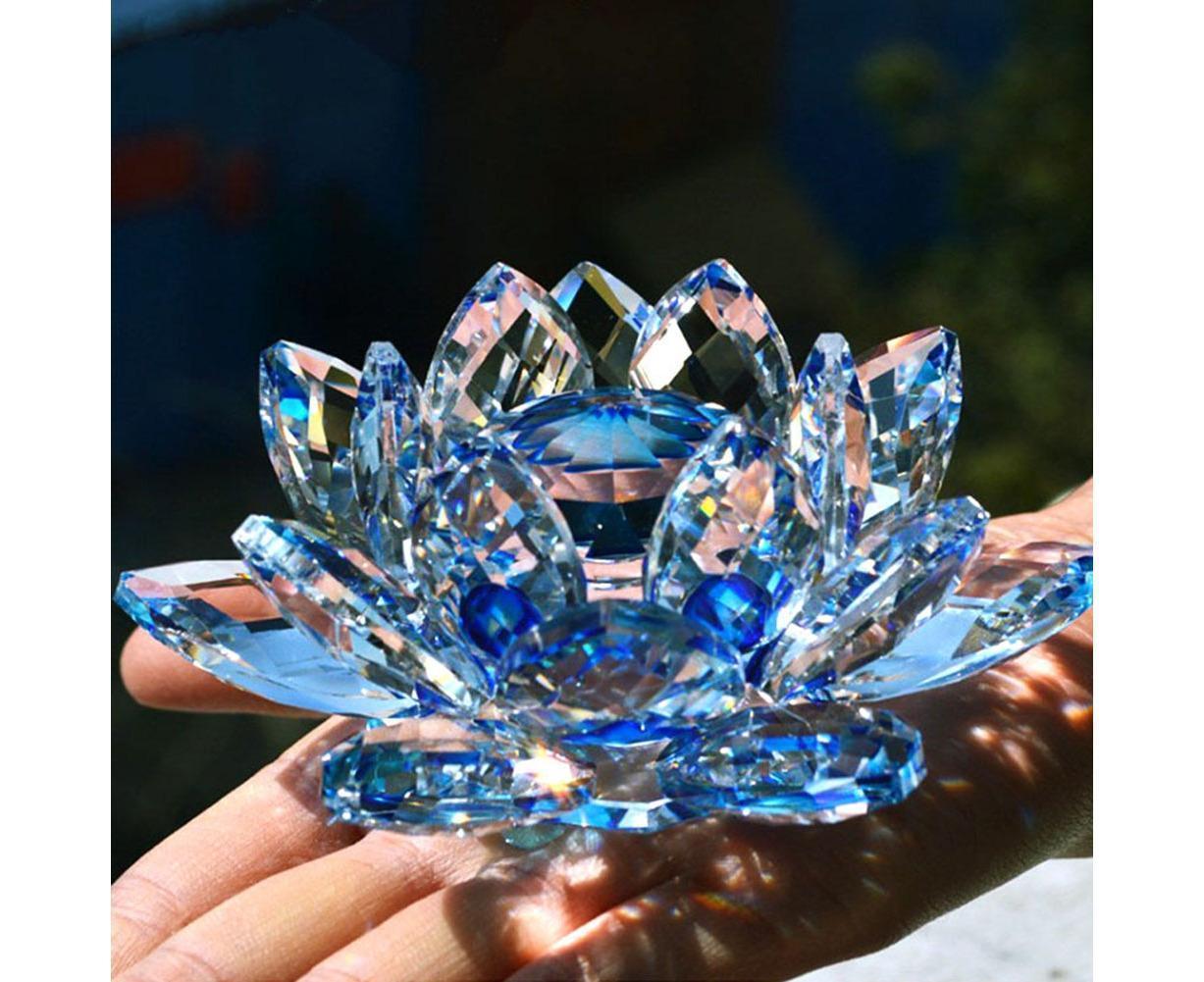 Artificial Quartz Crystal Lotus Flower Figurine Wedding Party Decor Souvenir-Colorful