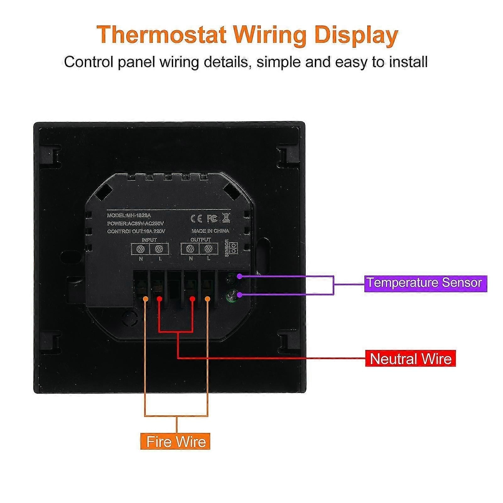 Smart Thermostat 16A Floor Heating Temperature Controller with LED Touch Screen