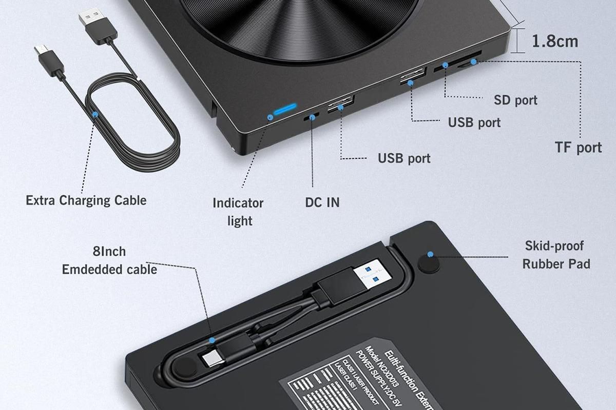 5 in 2 Computer External CD DVD Drive USB 3.0 Portable Optical Drive Burner for Windows Mac Linux