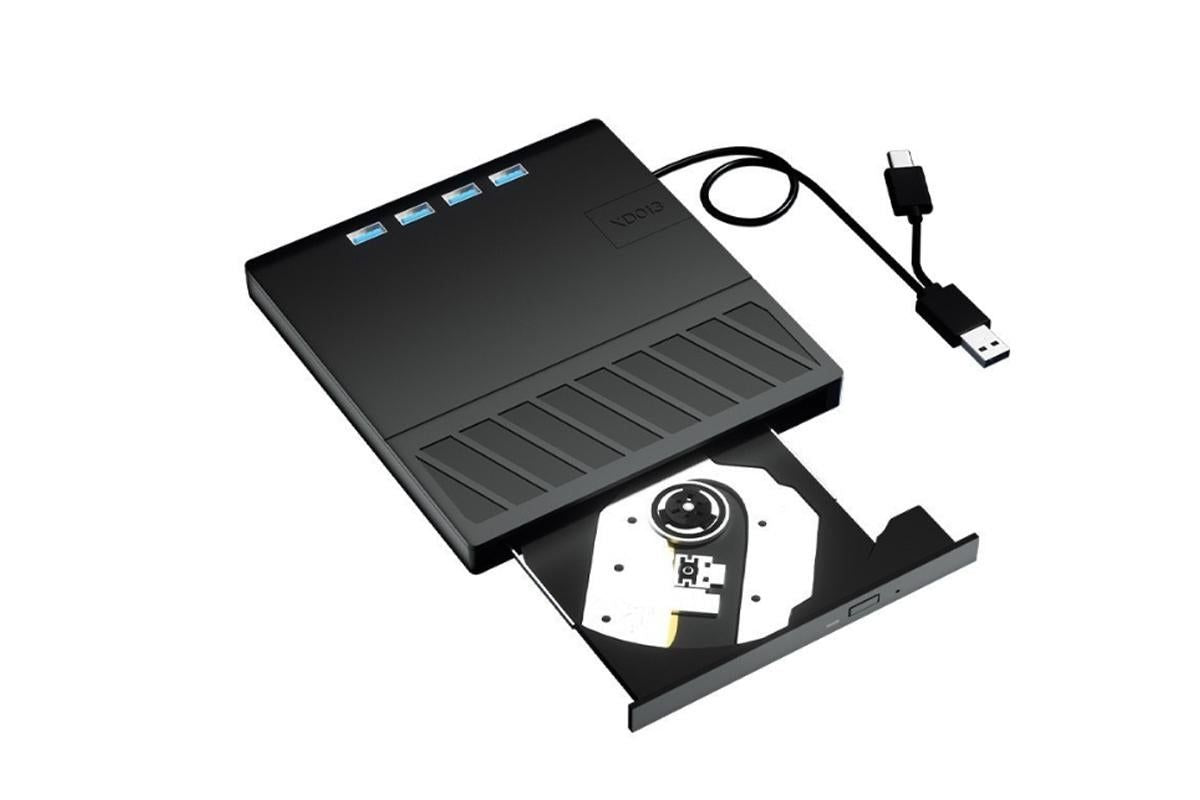 USB 3.0 & Type-C External DVD Drive with 7-in-1 Function - CD/DVD Burner & Card Reader for Laptop