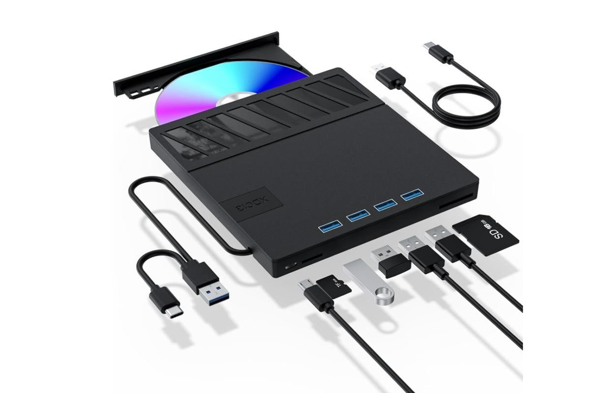 USB 3.0 & Type-C External DVD Drive with 7-in-1 Function - CD/DVD Burner & Card Reader for Laptop
