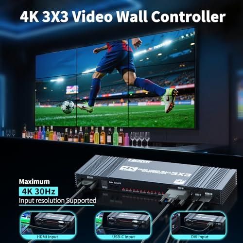 4K Video Wall Controller 3x3 Setup HDMI Processor 9 Outputs 17 Stitching Modes 1pc