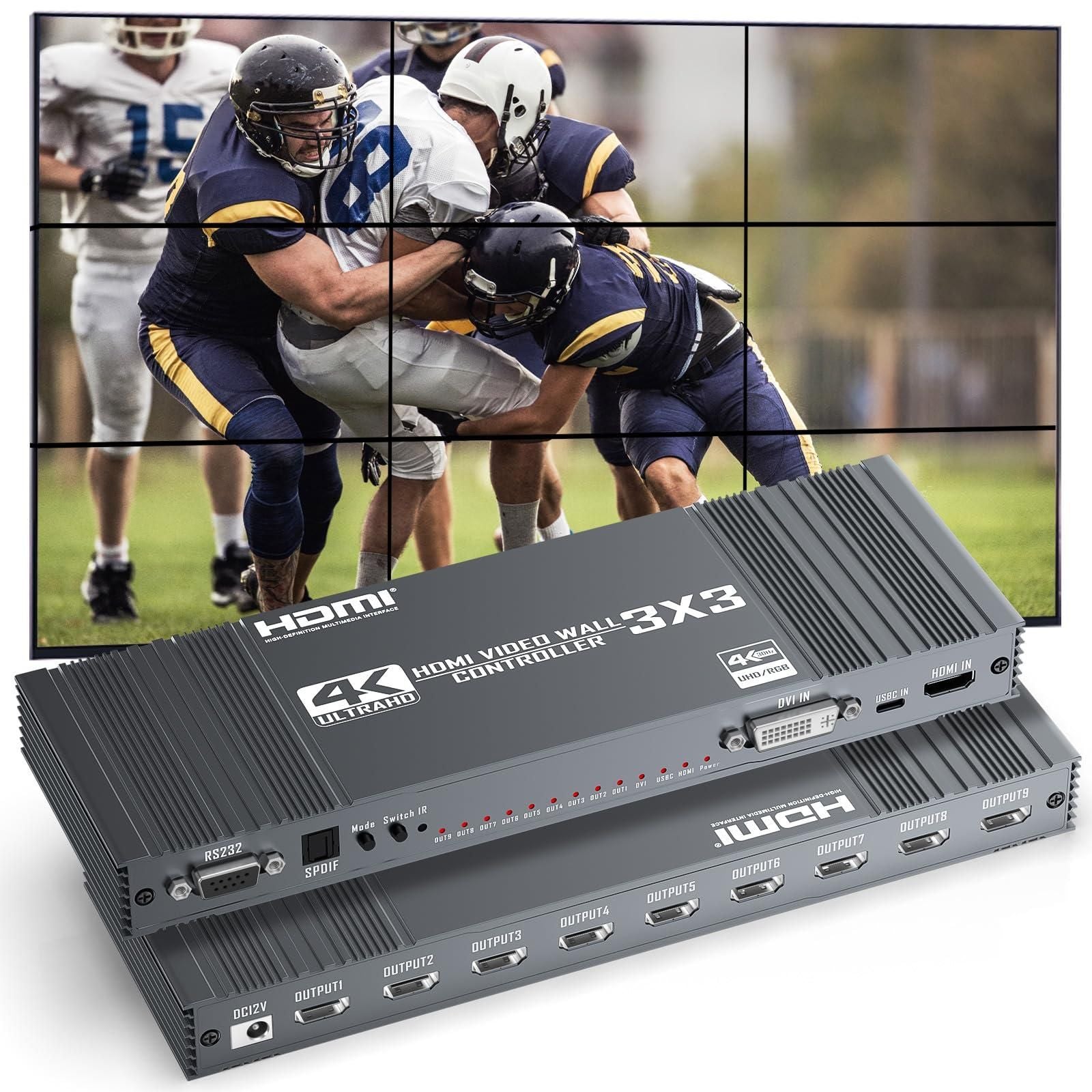 4K Video Wall Controller 3x3 Setup HDMI Processor 9 Outputs 17 Stitching Modes 1pc