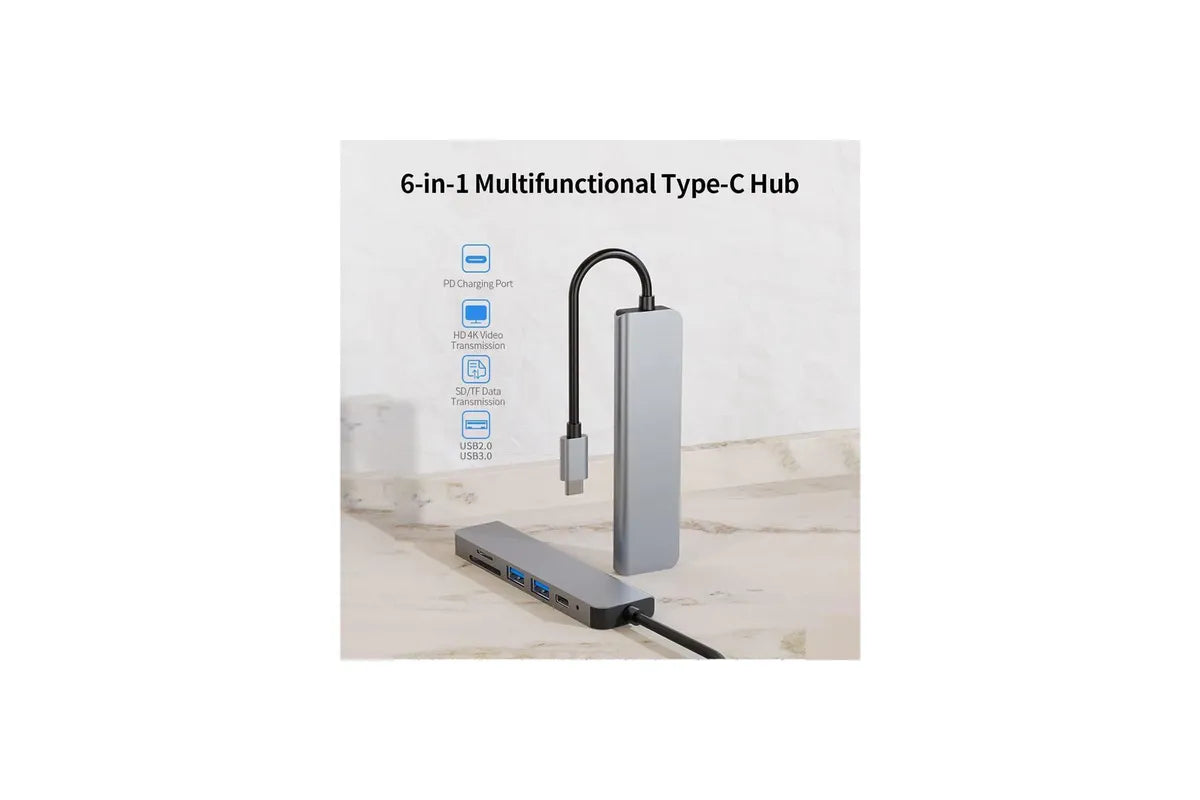 Type c hub 6 in 1 USB docking station HDMI 4K PD USB 3.0 port TF/SD card For MacBook Pro Air/Chromebook/Surface/HP/Dell XPS//Laptop/Galaxy