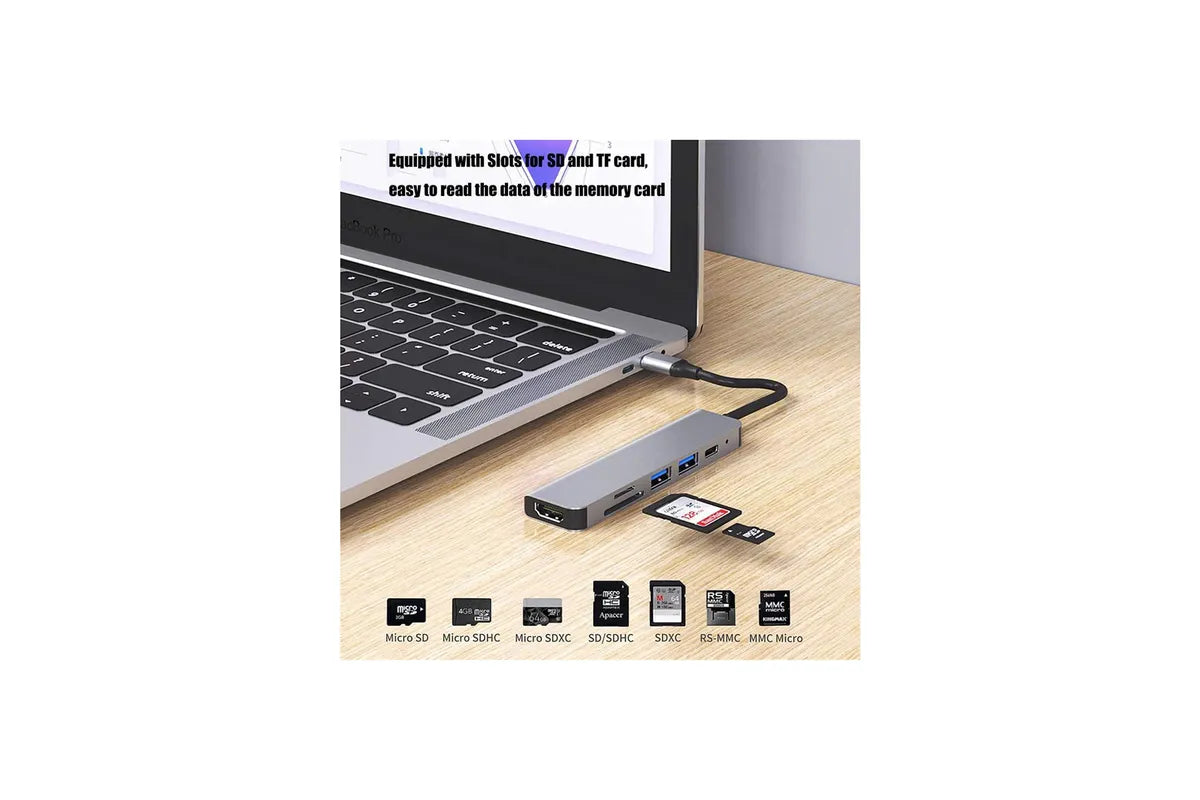Type c hub 6 in 1 USB docking station HDMI 4K PD USB 3.0 port TF/SD card For MacBook Pro Air/Chromebook/Surface/HP/Dell XPS//Laptop/Galaxy