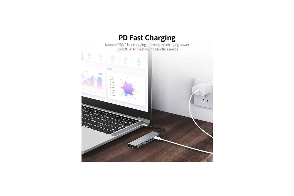 Type c hub 6 in 1 USB docking station HDMI 4K PD USB 3.0 port TF/SD card For MacBook Pro Air/Chromebook/Surface/HP/Dell XPS//Laptop/Galaxy