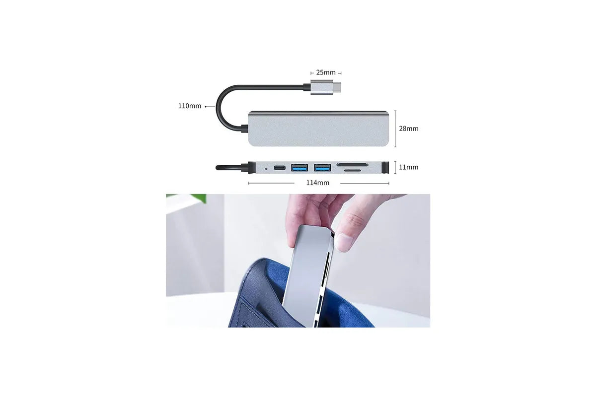 Type c hub 6 in 1 USB docking station HDMI 4K PD USB 3.0 port TF/SD card For MacBook Pro Air/Chromebook/Surface/HP/Dell XPS//Laptop/Galaxy