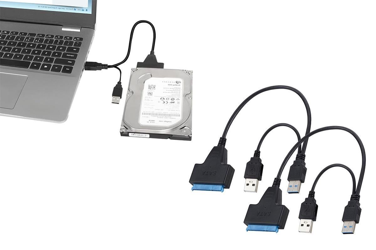 2Pcs USB 3.0 to SATA Hard Drive Adapter Cable External Hard Drive Converter Support for 2.5 inch Hard Drive HDD SSD Dual USB