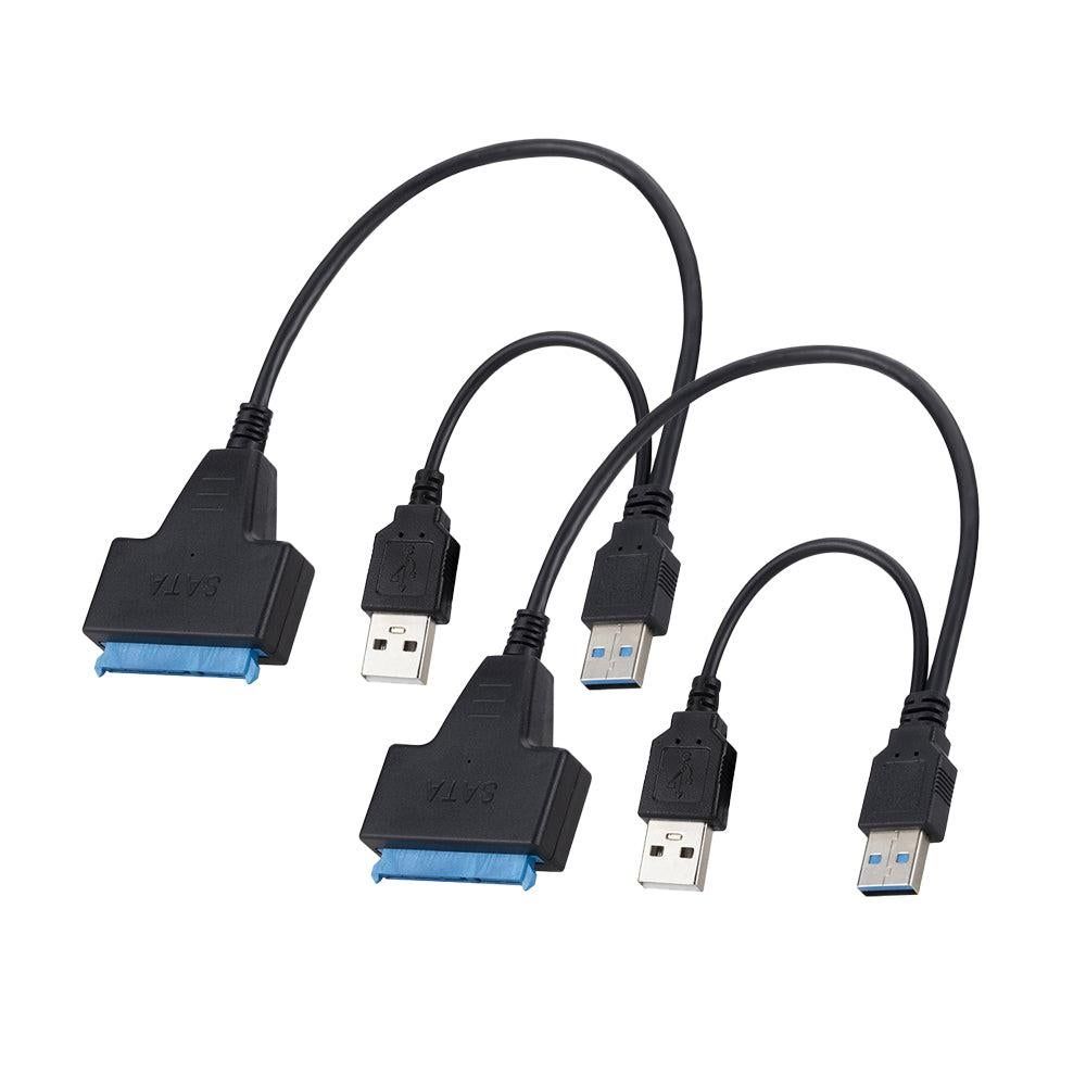 2Pcs USB 3.0 to SATA Hard Drive Adapter Cable External Hard Drive Converter Support for 2.5 inch Hard Drive HDD SSD Dual USB