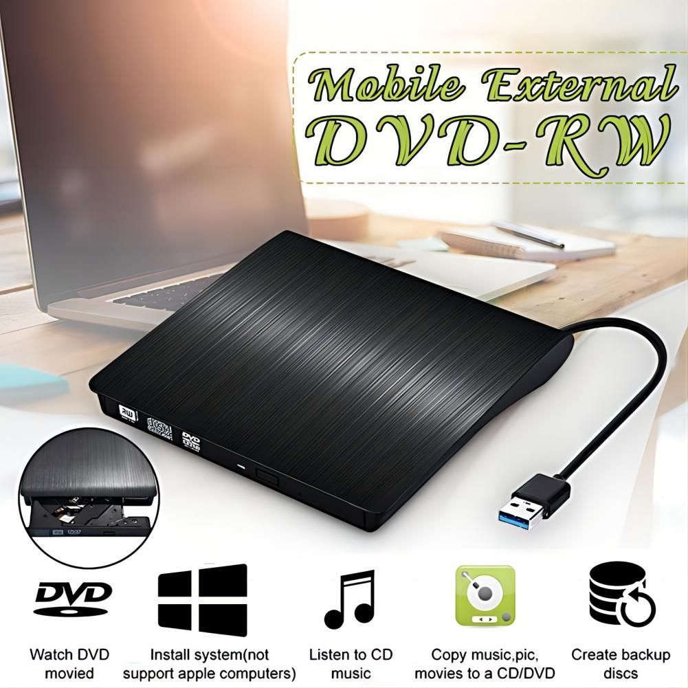 External CD Drive USB 3.0 Slim DVD Burner High Speed Data Transfer for Laptop Desktop Black