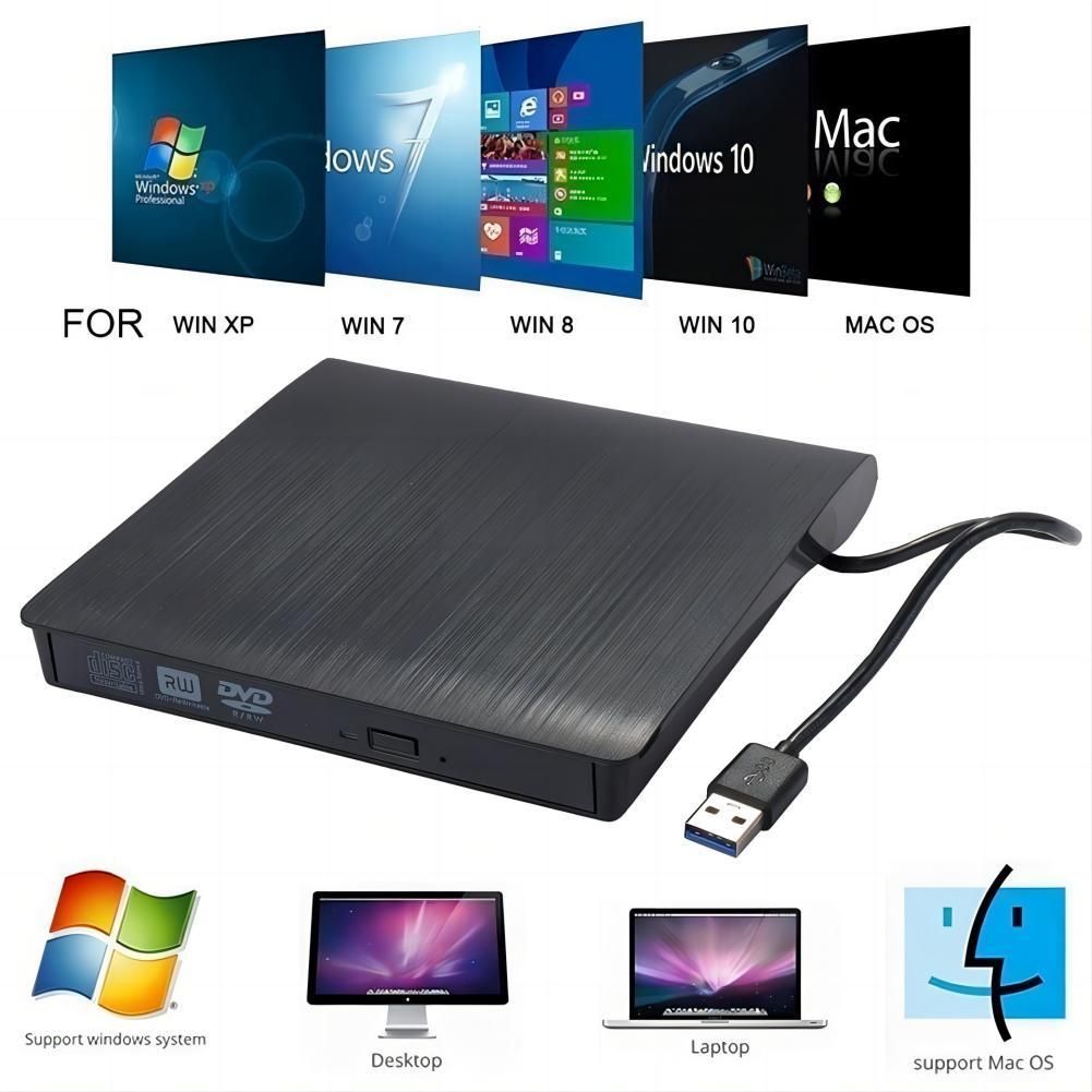 External CD Drive USB 3.0 Slim DVD Burner High Speed Data Transfer for Laptop Desktop Black