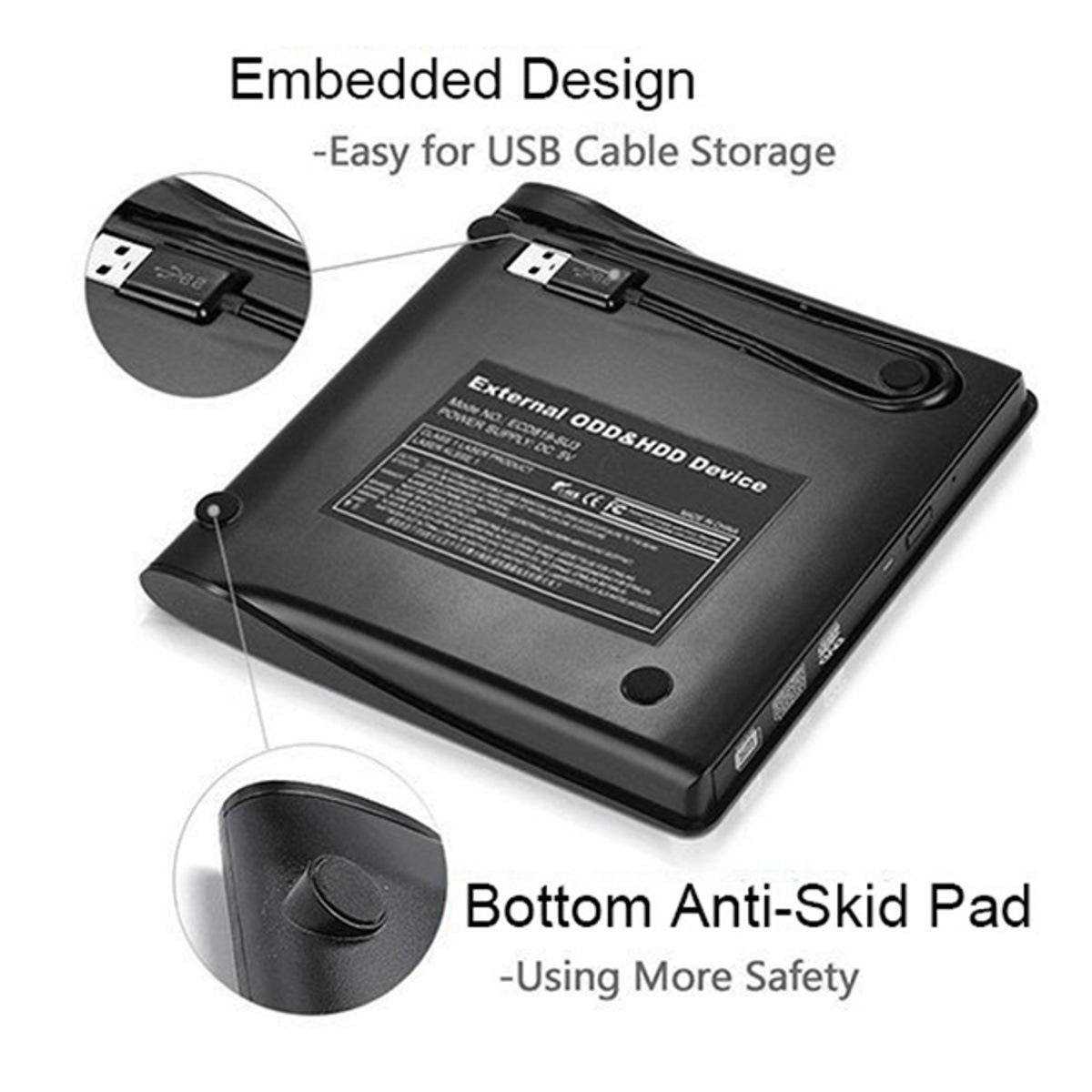 External CD Drive USB 3.0 Slim DVD Burner High Speed Data Transfer for Laptop Desktop Black