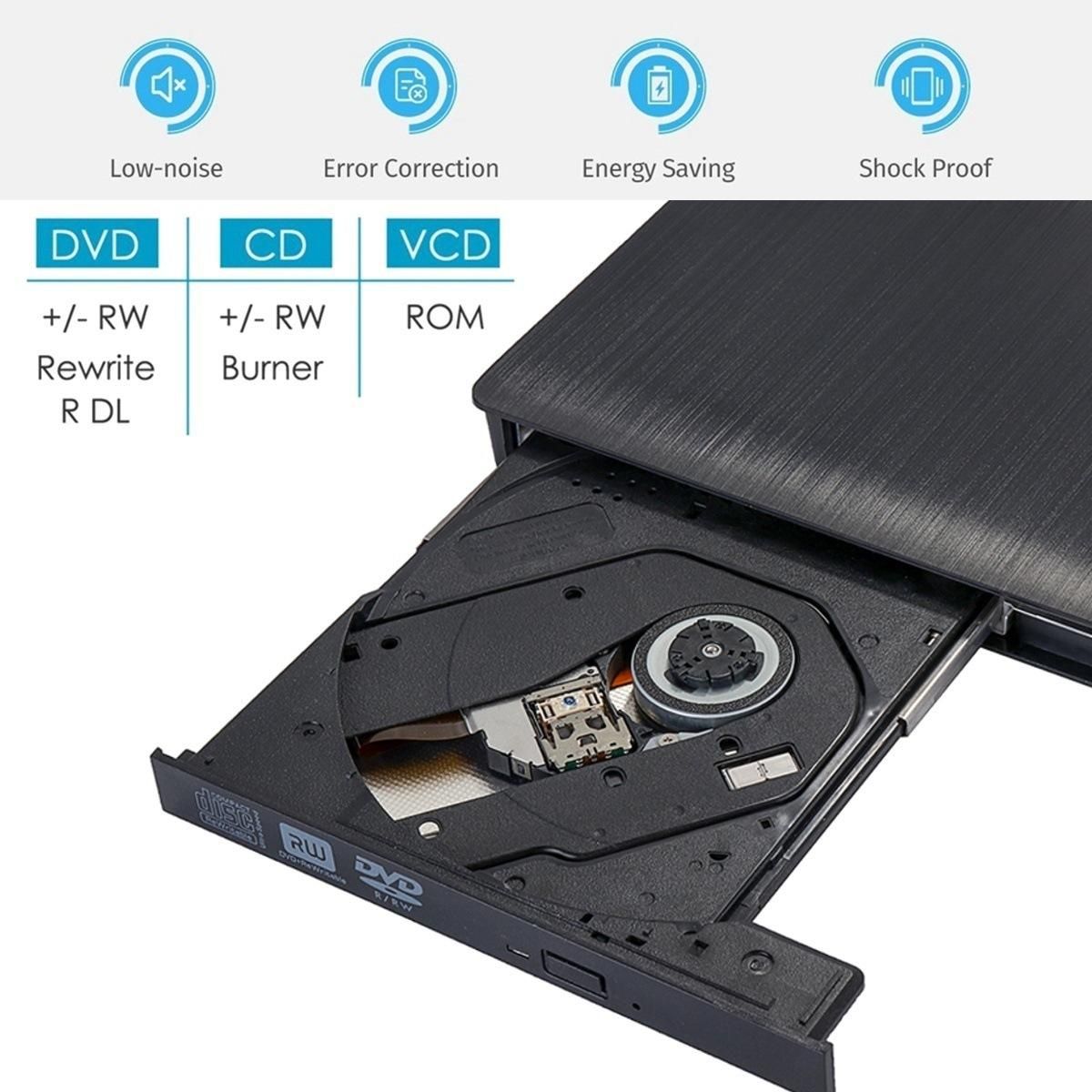 External CD Drive USB 3.0 Slim DVD Burner High Speed Data Transfer for Laptop Desktop Black